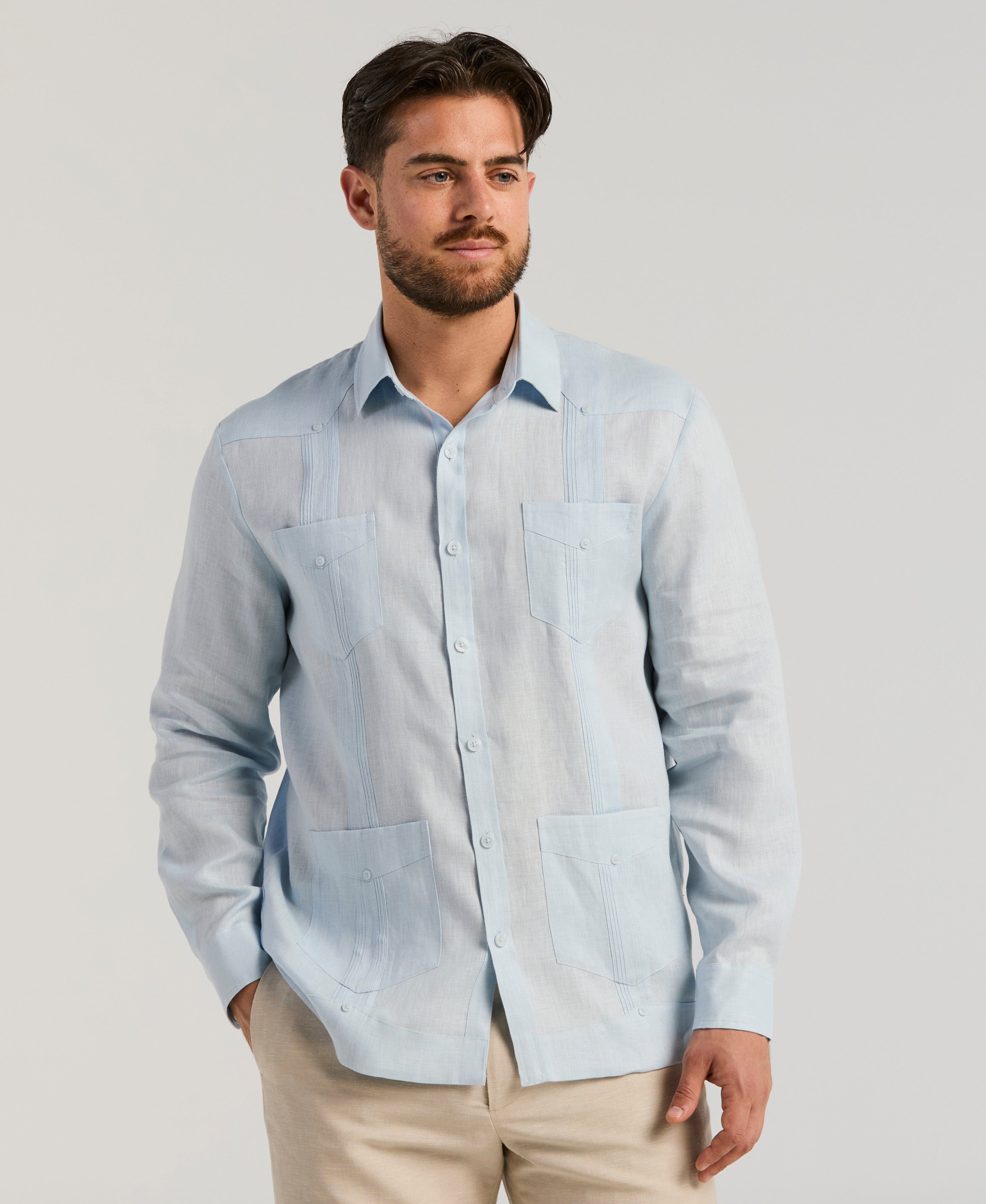 100% Linen Classic Guayabera Shirt - Long Sleeve