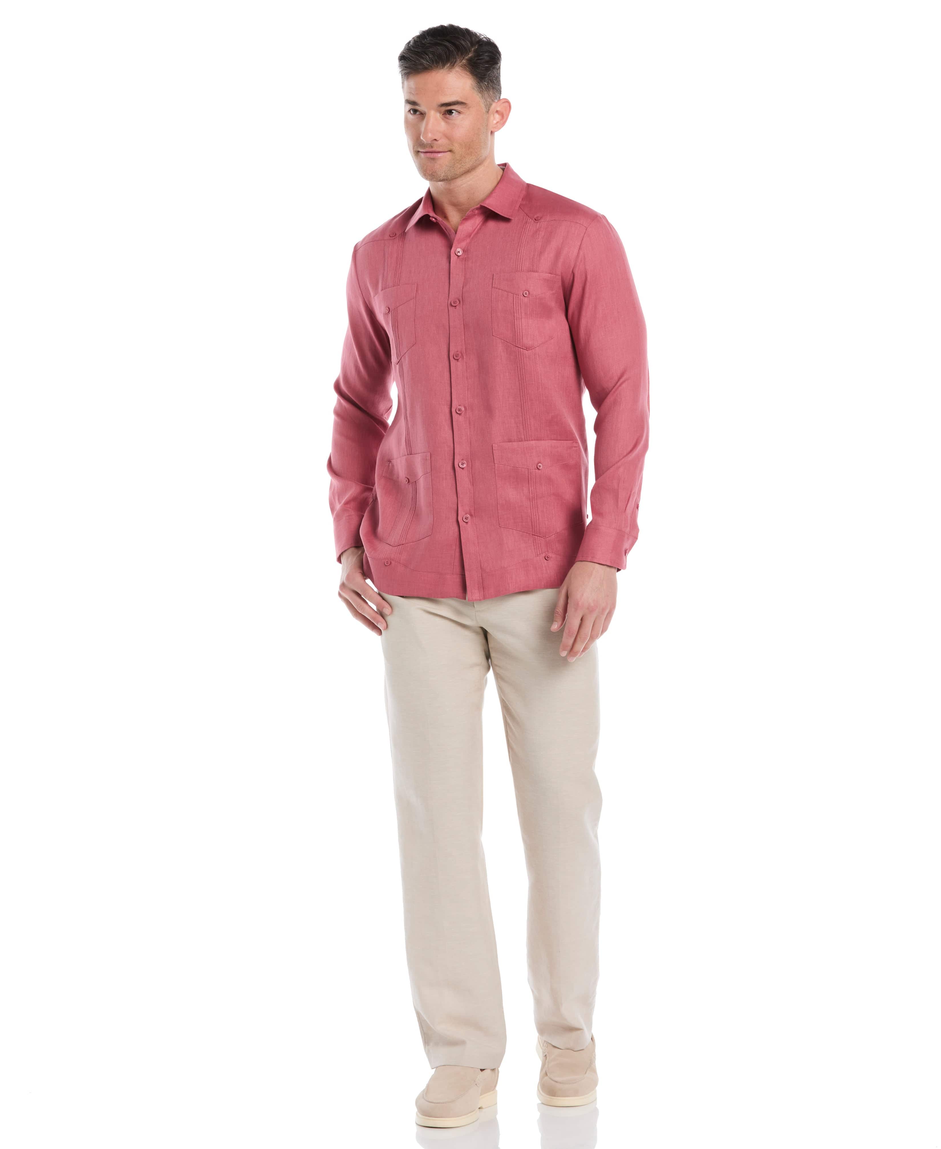 100% Linen Classic Guayabera Shirt - Long Sleeve