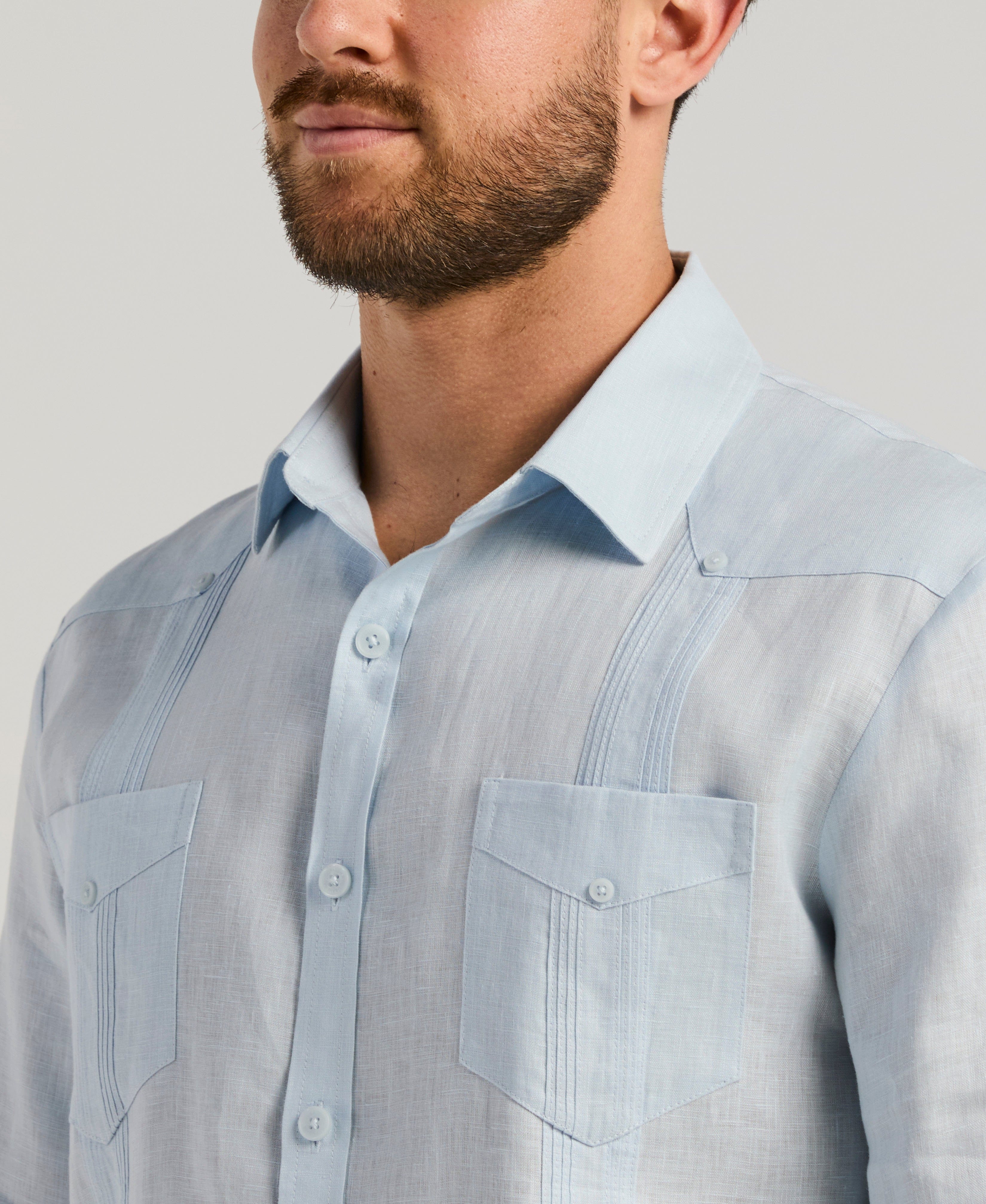 100% Linen Classic Guayabera Shirt - Long Sleeve