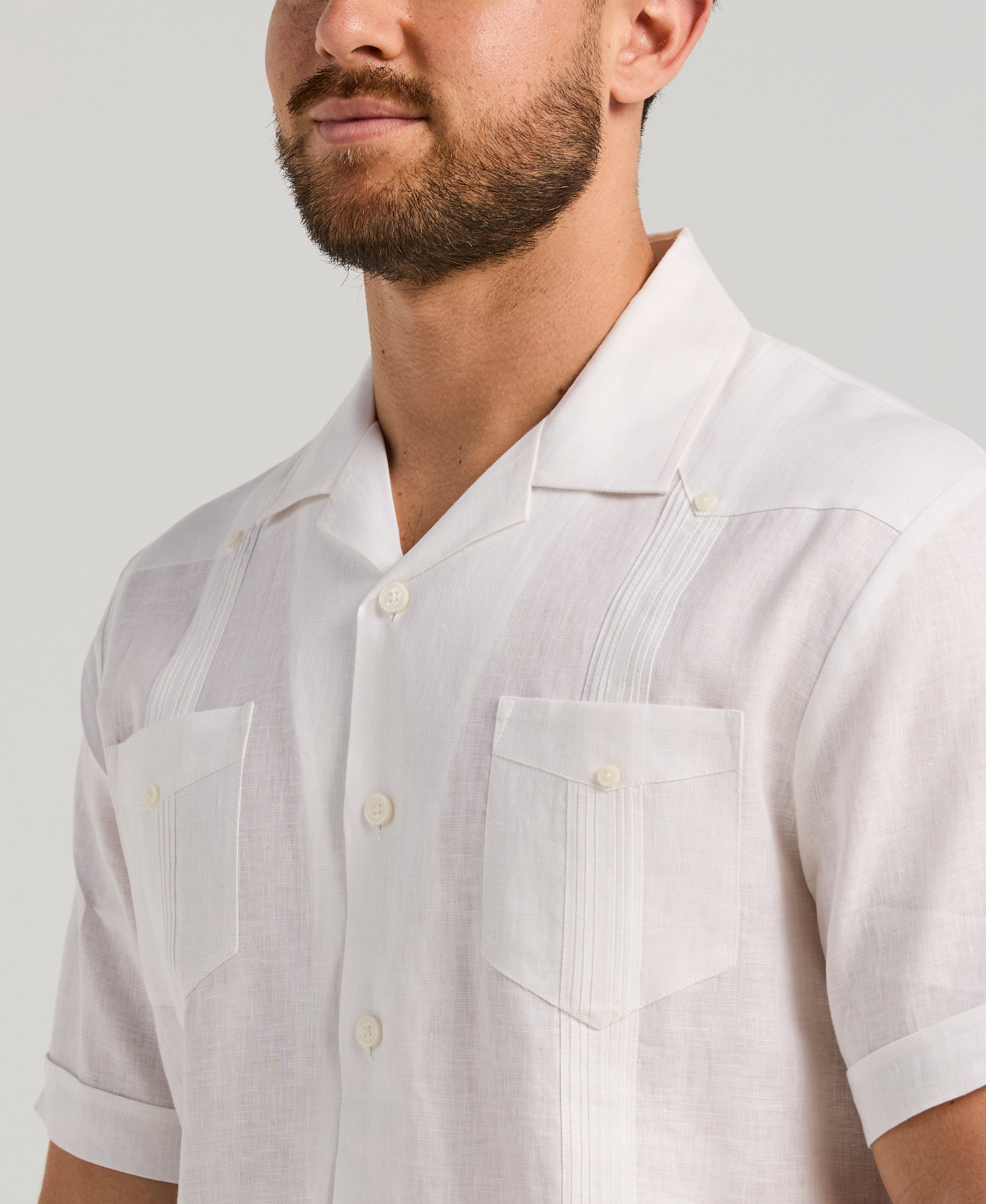 100% Linen Classic Guayabera Shirt - Short Sleeve