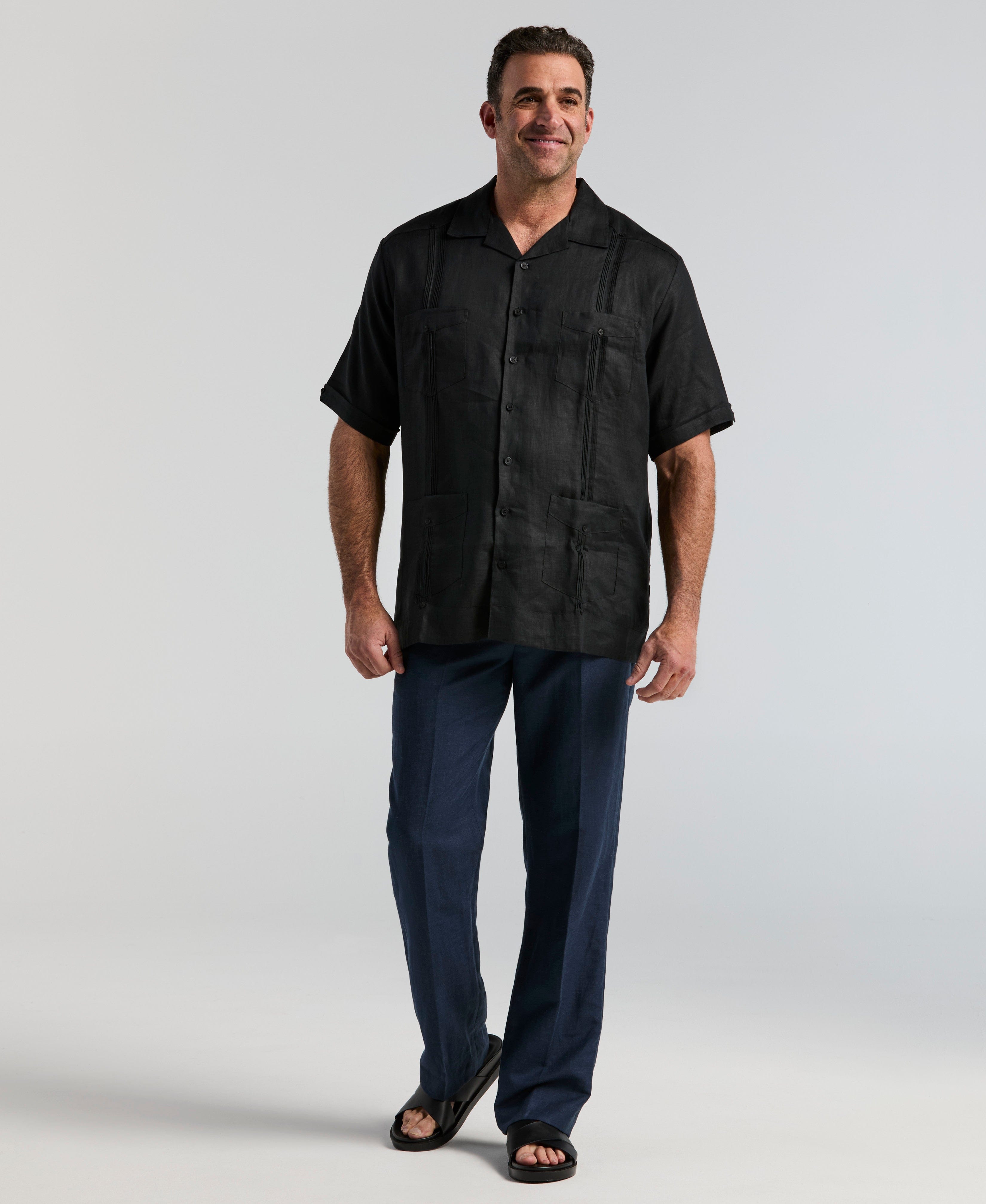 Big & Tall 100% Linen Classic Guayabera Shirt - Short Sleeve
