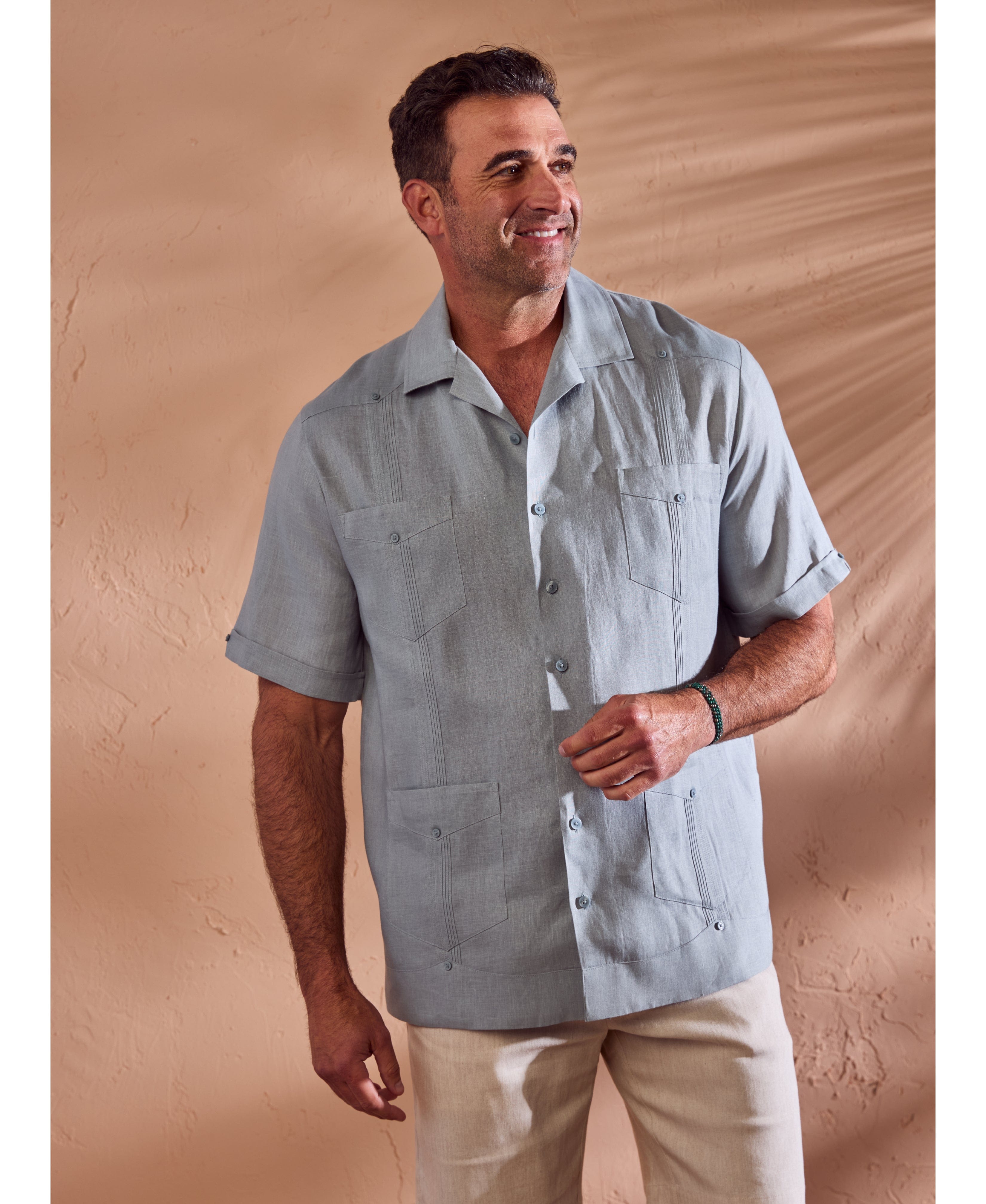Big & Tall 100% Linen Classic Guayabera Shirt - Short Sleeve