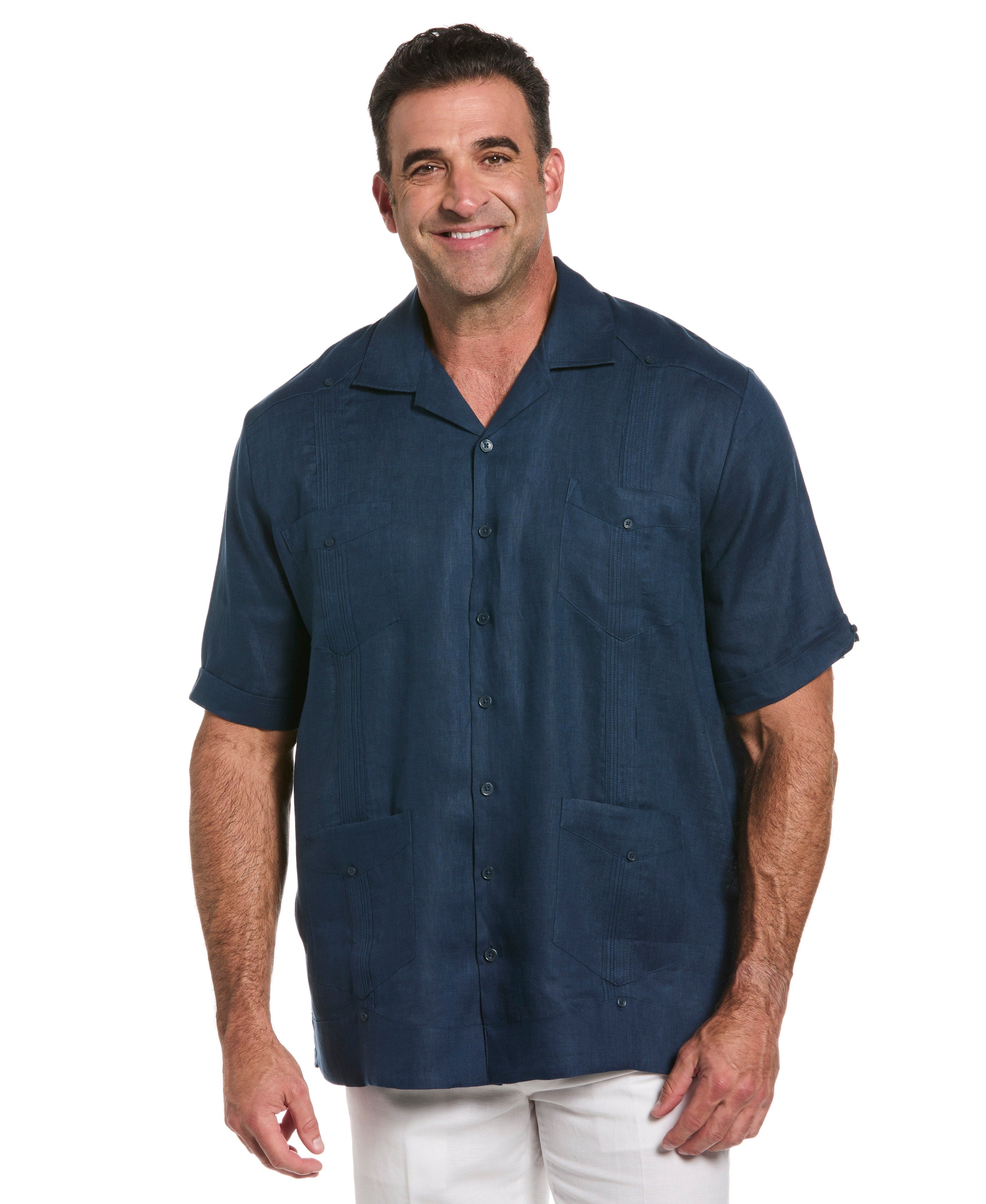 Big & Tall 100% Linen Classic Guayabera Shirt - Short Sleeve