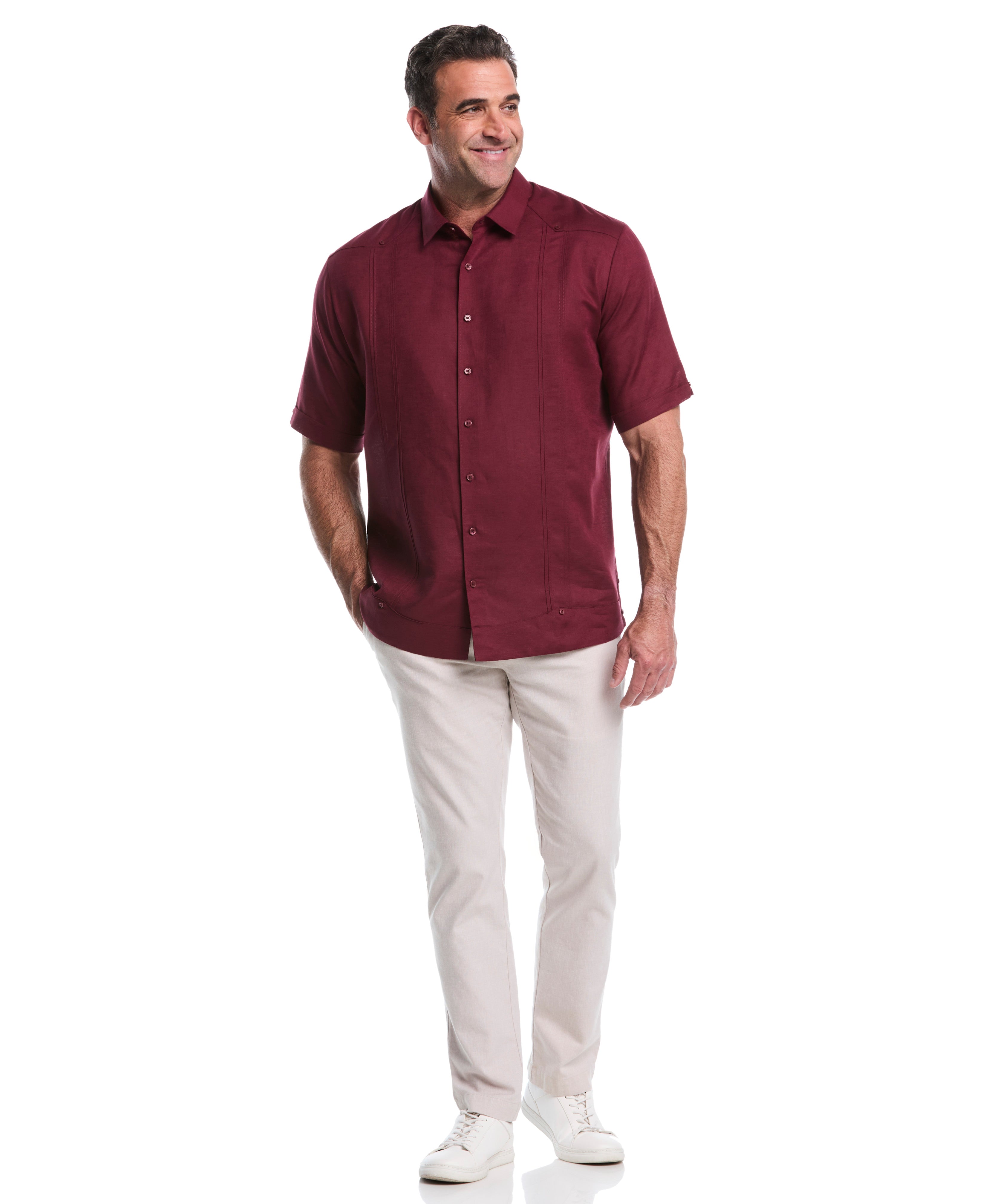 Big & Tall Linen Blend No-Pocket Guayabera Shirt