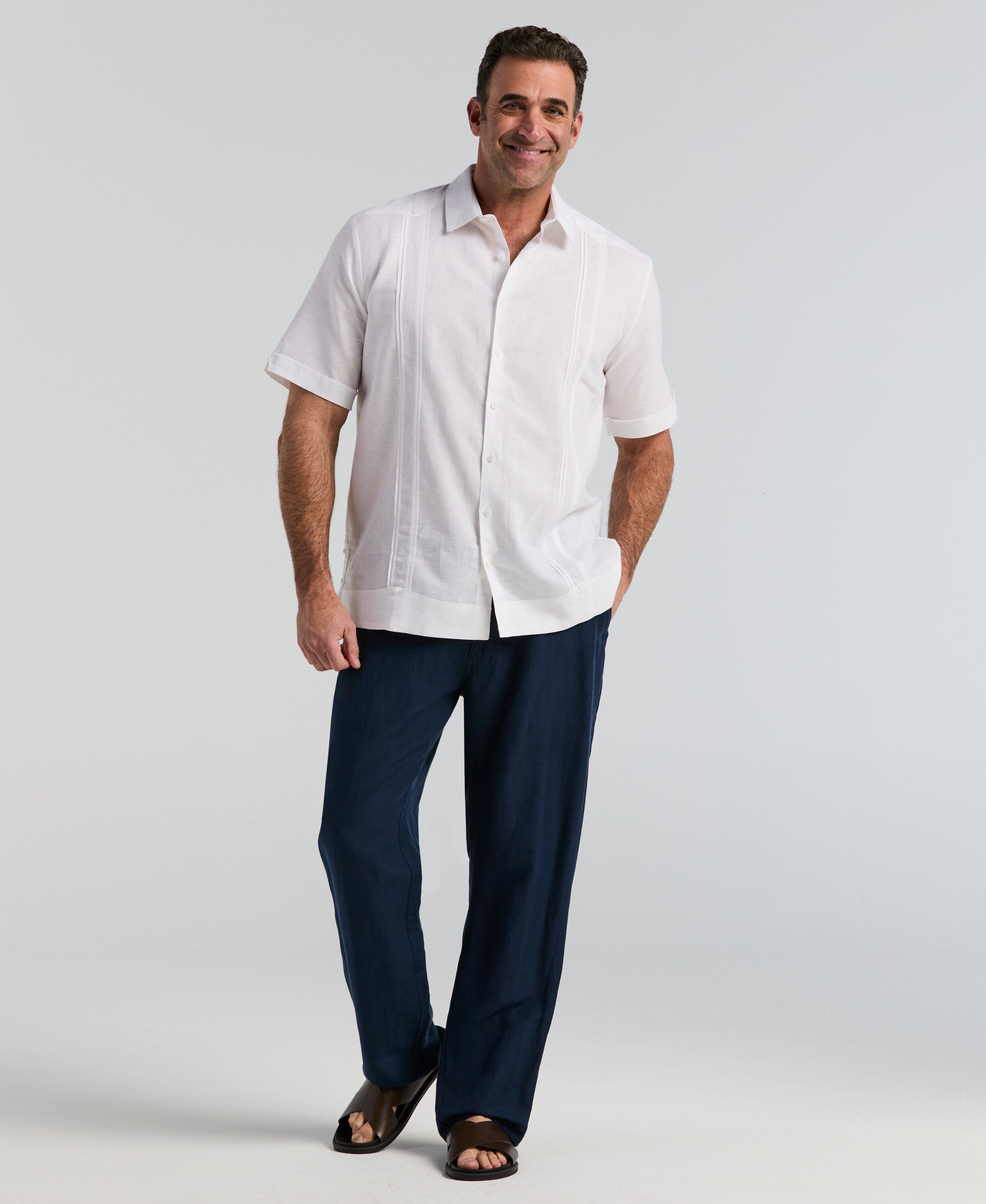 Big & Tall Linen Blend No-Pocket Guayabera Shirt