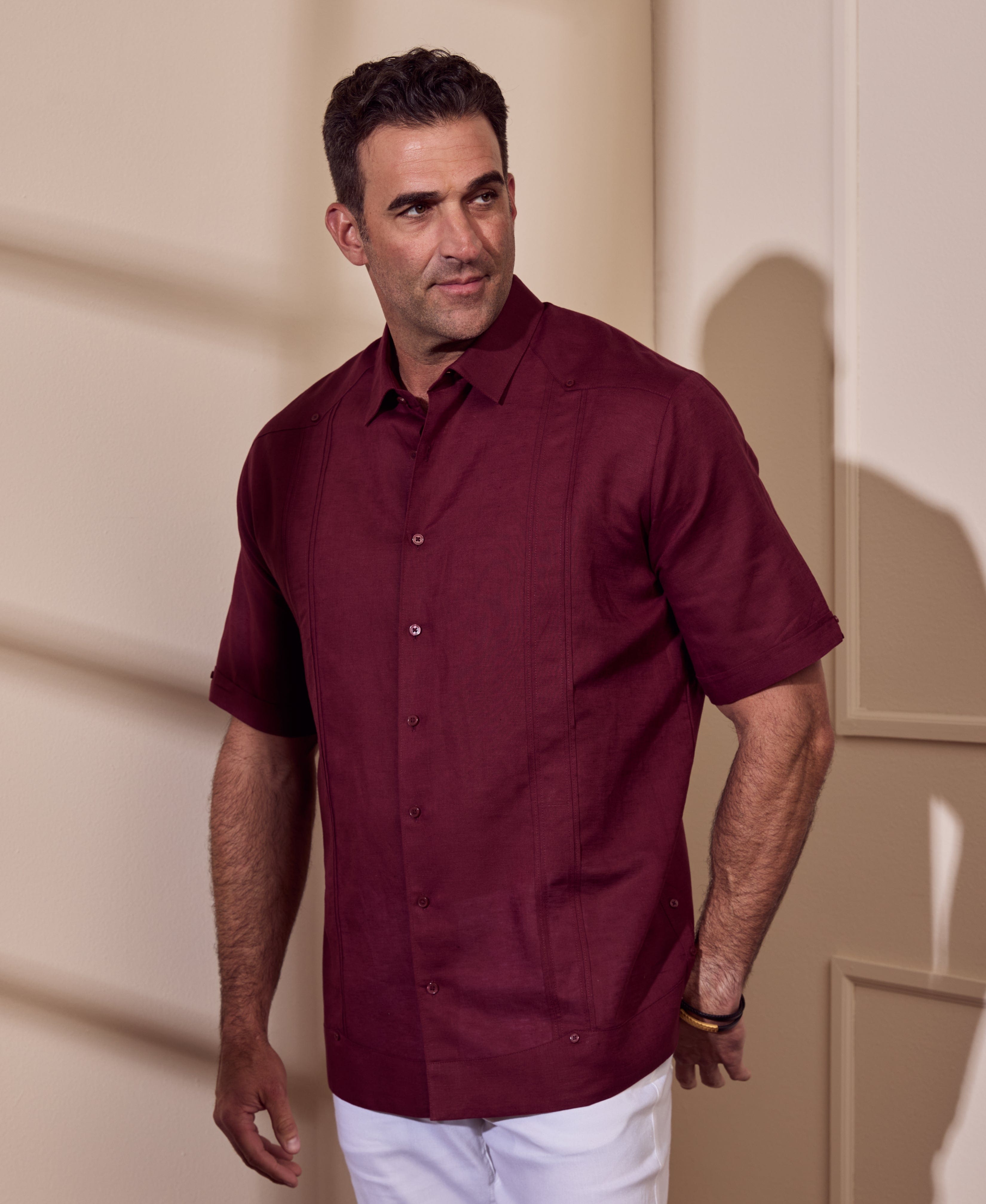 Big & Tall Linen Blend No-Pocket Guayabera Shirt
