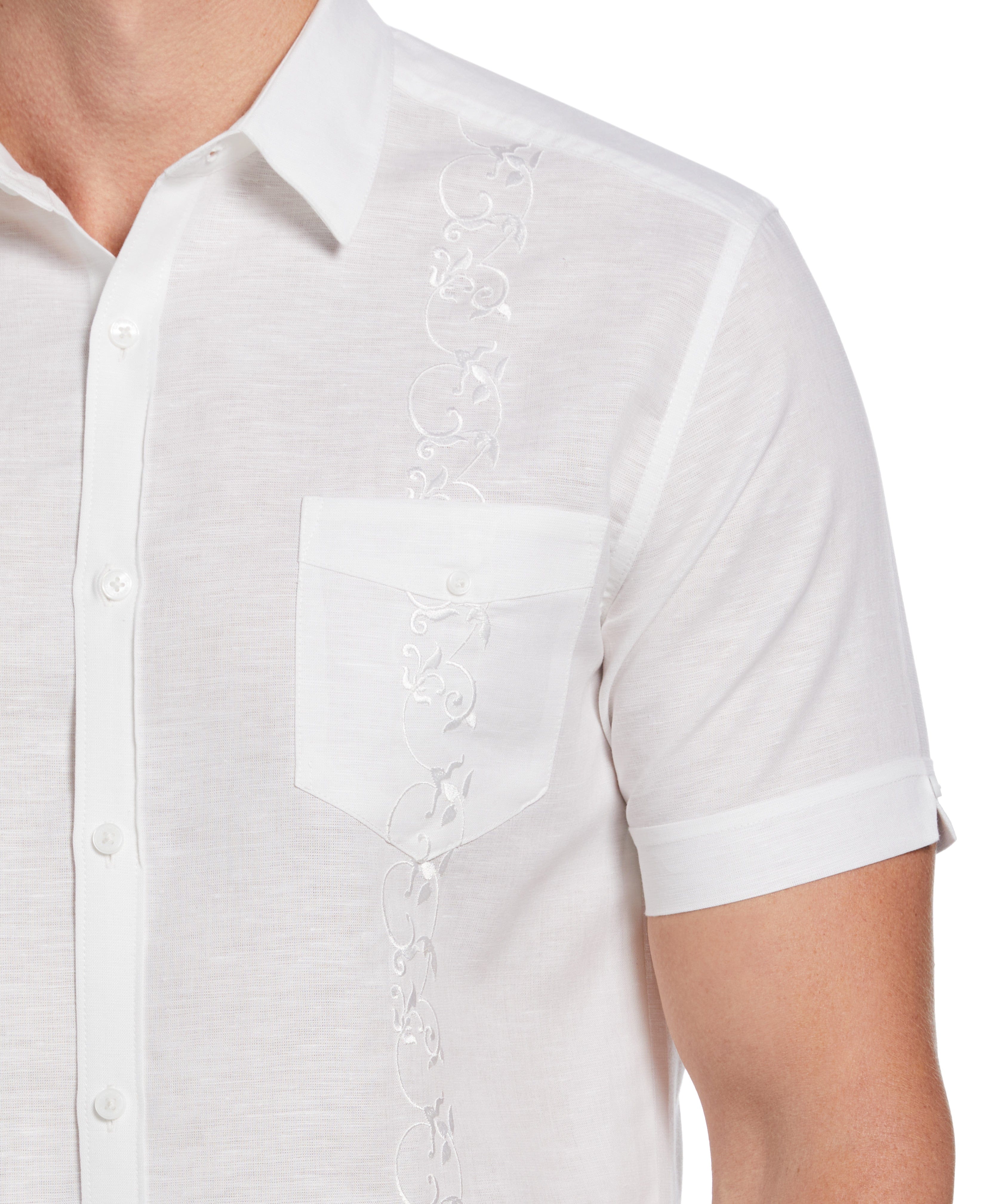 Big & Tall Linen Blend Tonal Embroidery Guayabera Shirt
