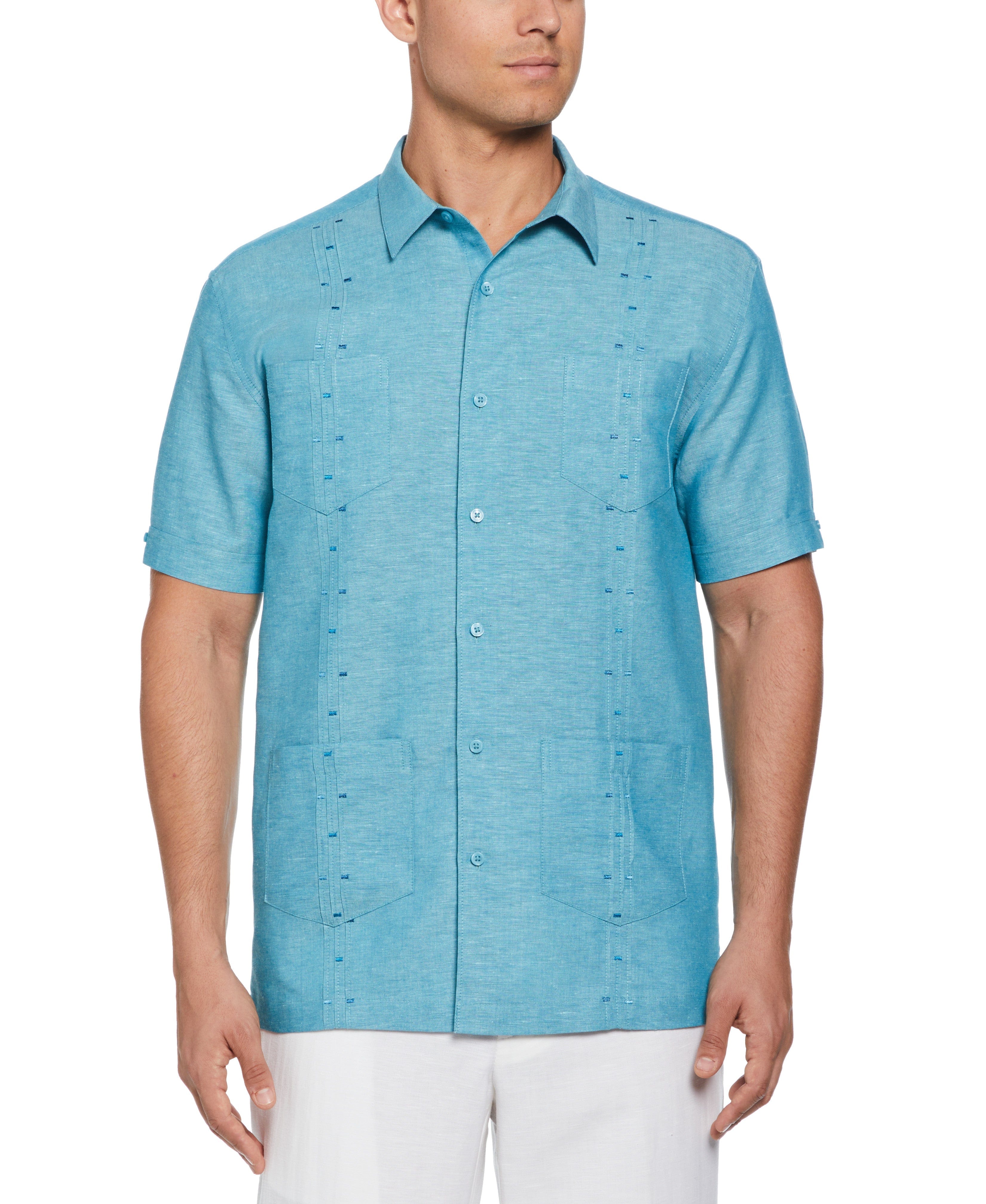 Fashion Four Pocket Linen-Blend Guayabera Shirt
