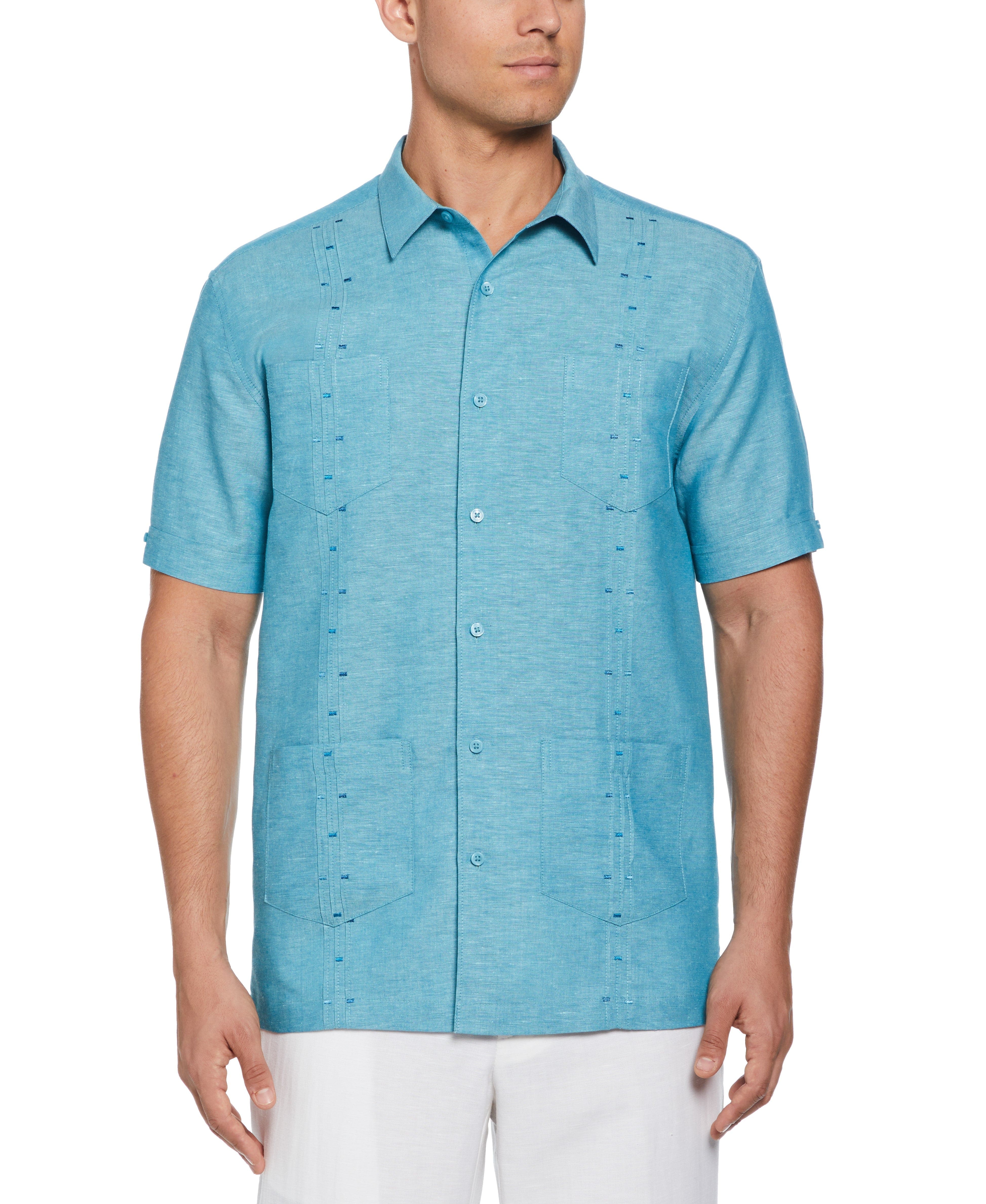 Fashion Four Pocket Linen-Blend Guayabera Shirt