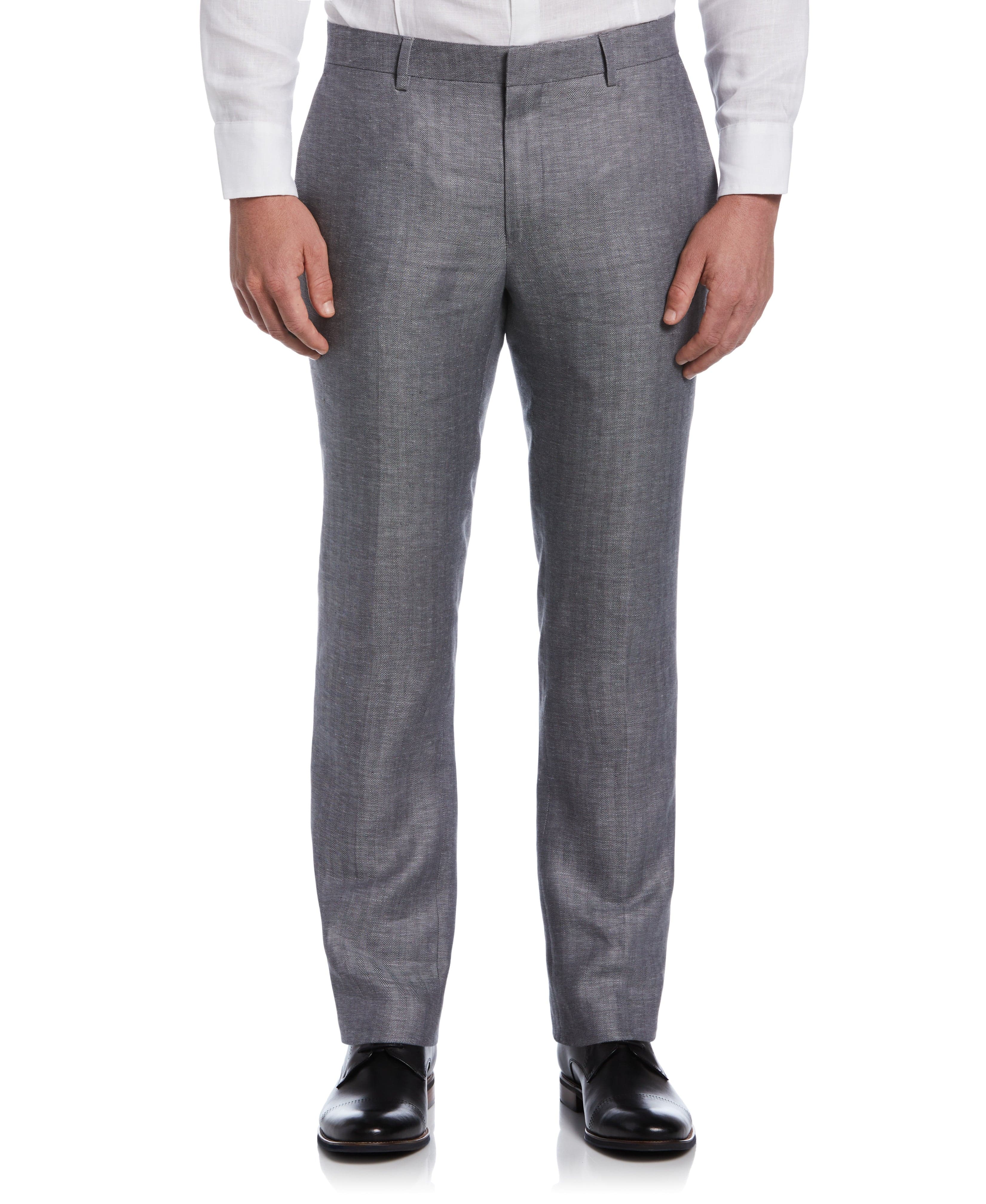 Flat Front Herringbone Linen Pant