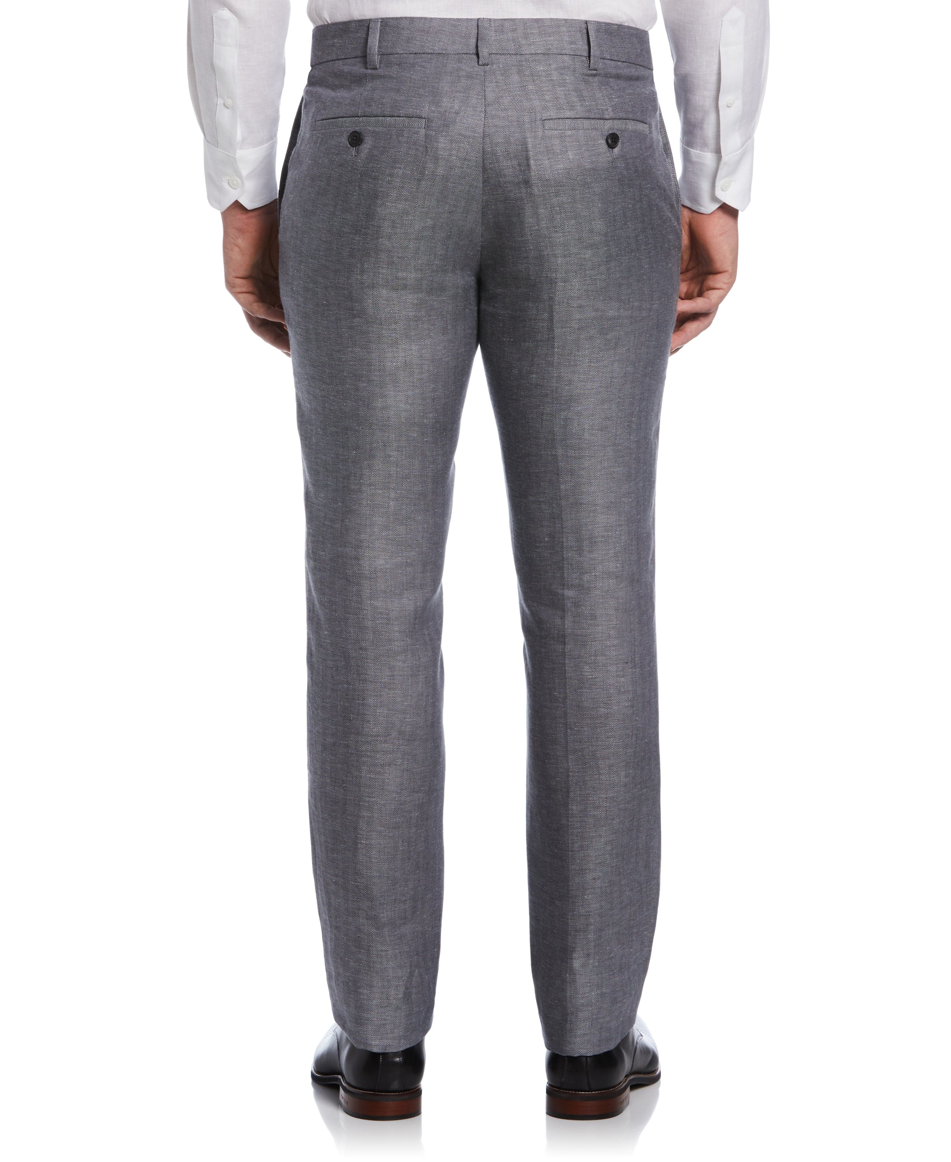 Flat Front Herringbone Linen Pant