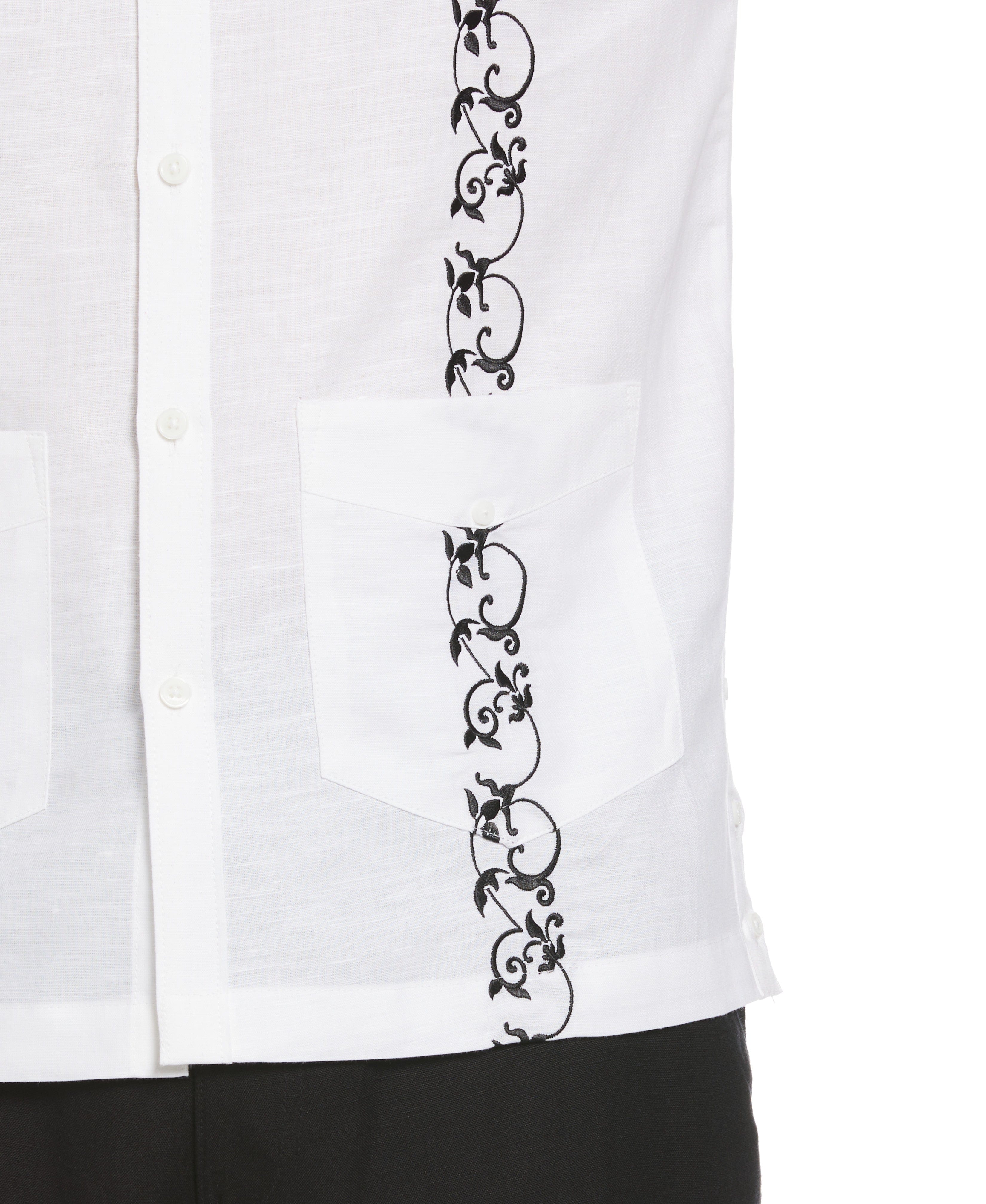 Linen Blend Contrast Embroidery Guayabera Shirt