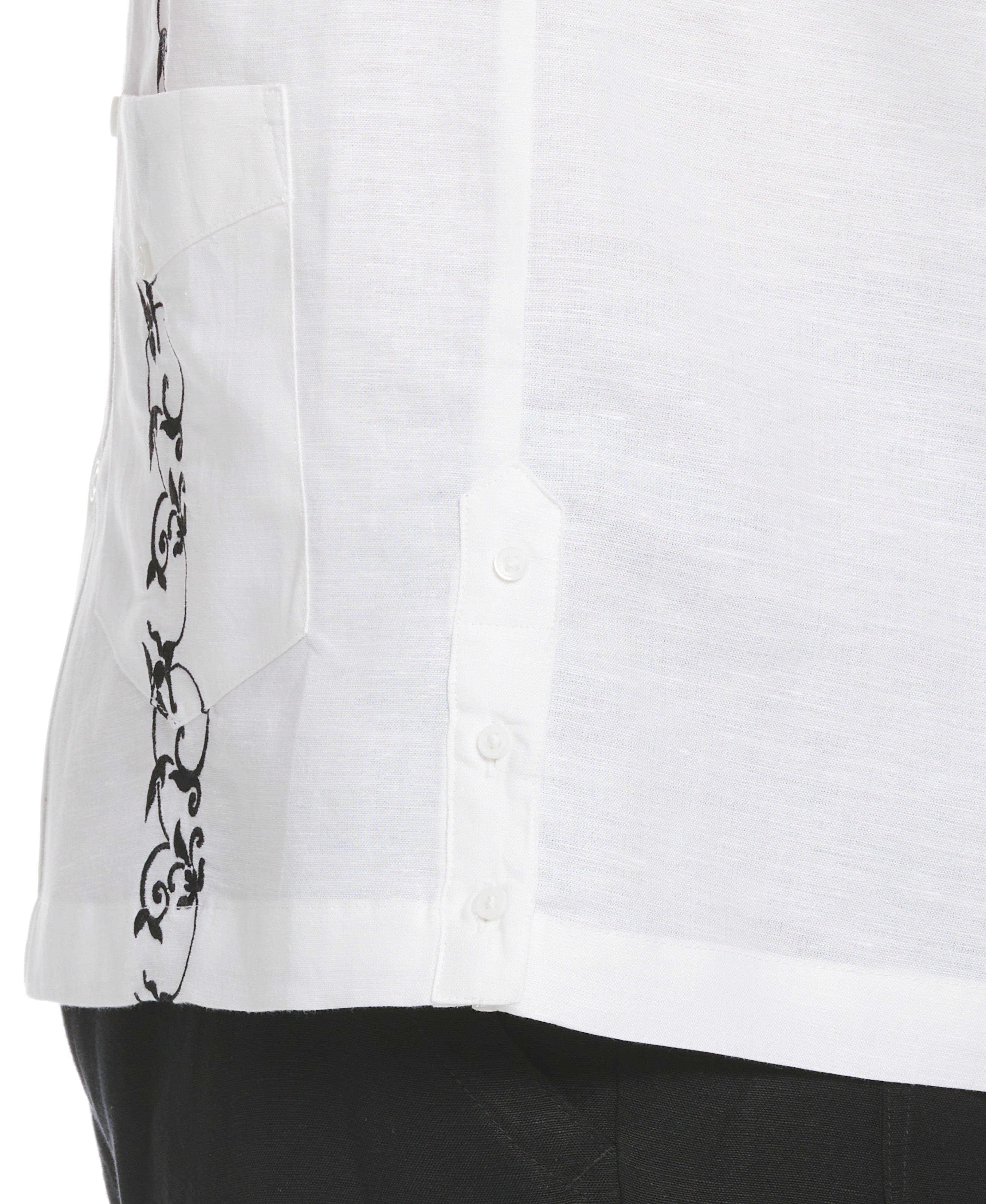 Linen Blend Contrast Embroidery Guayabera Shirt