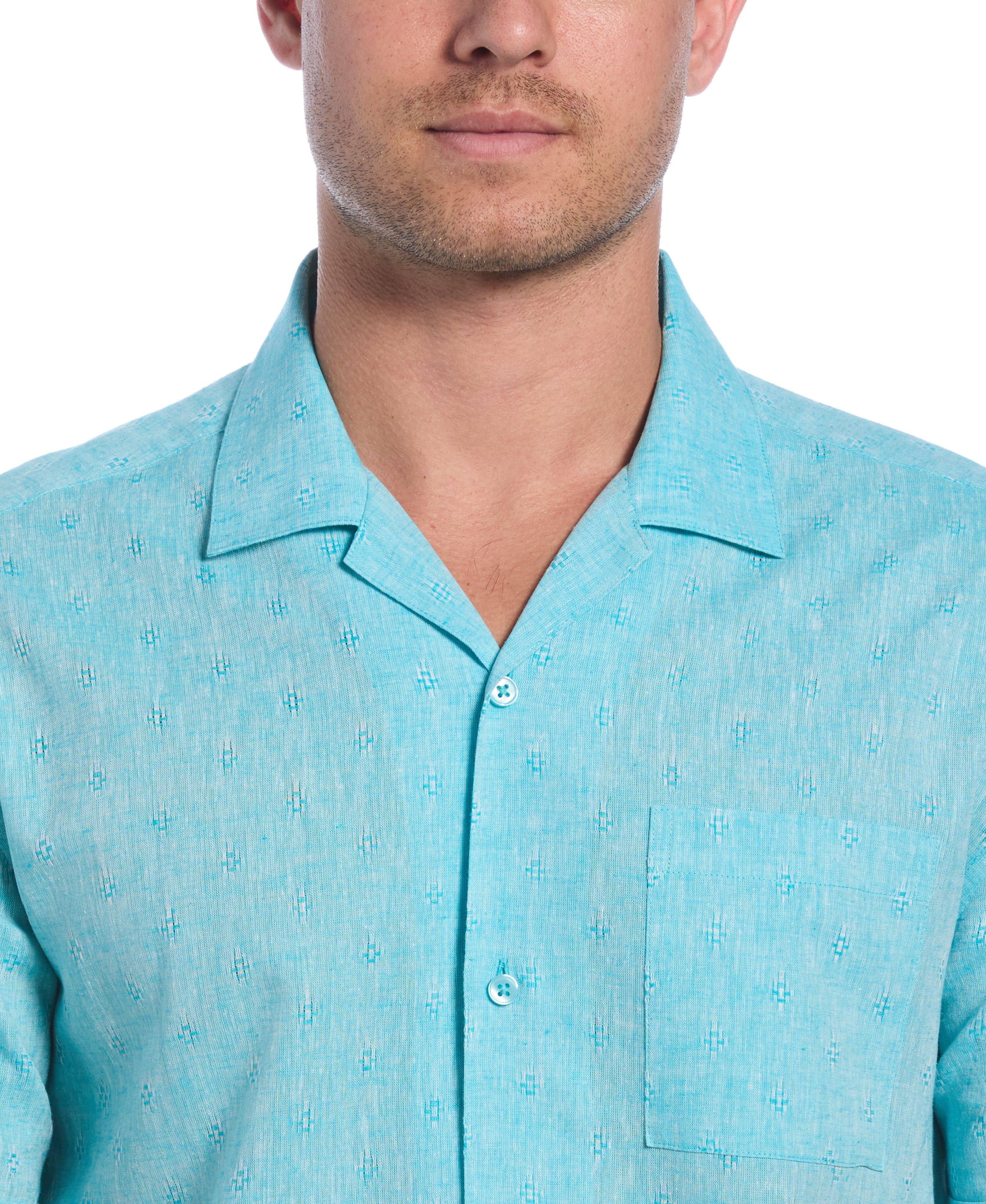 Linen Blend Diamond Dobby Print Shirt