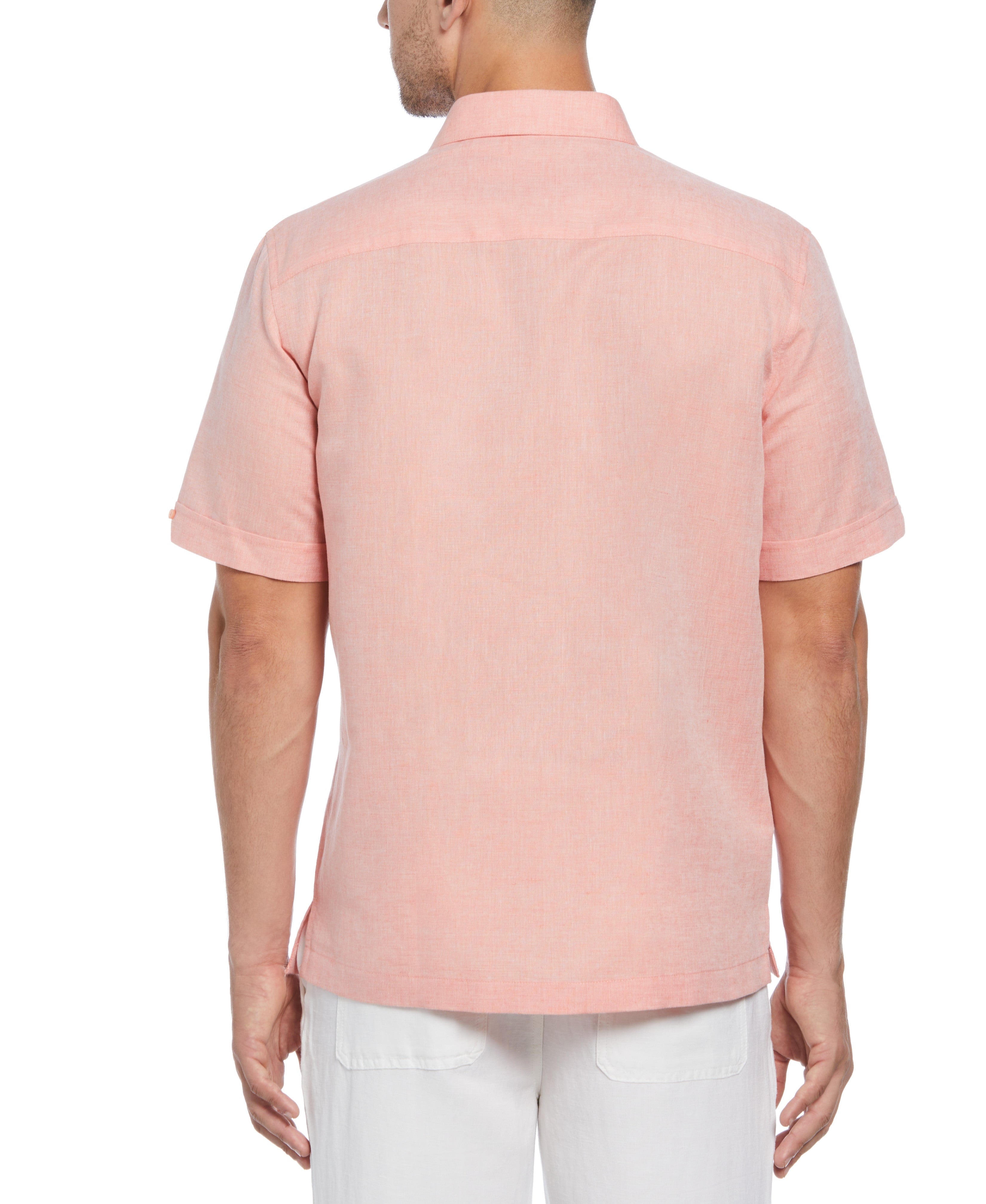 Linen Blend Embroidered Panel Guayabera Shirt