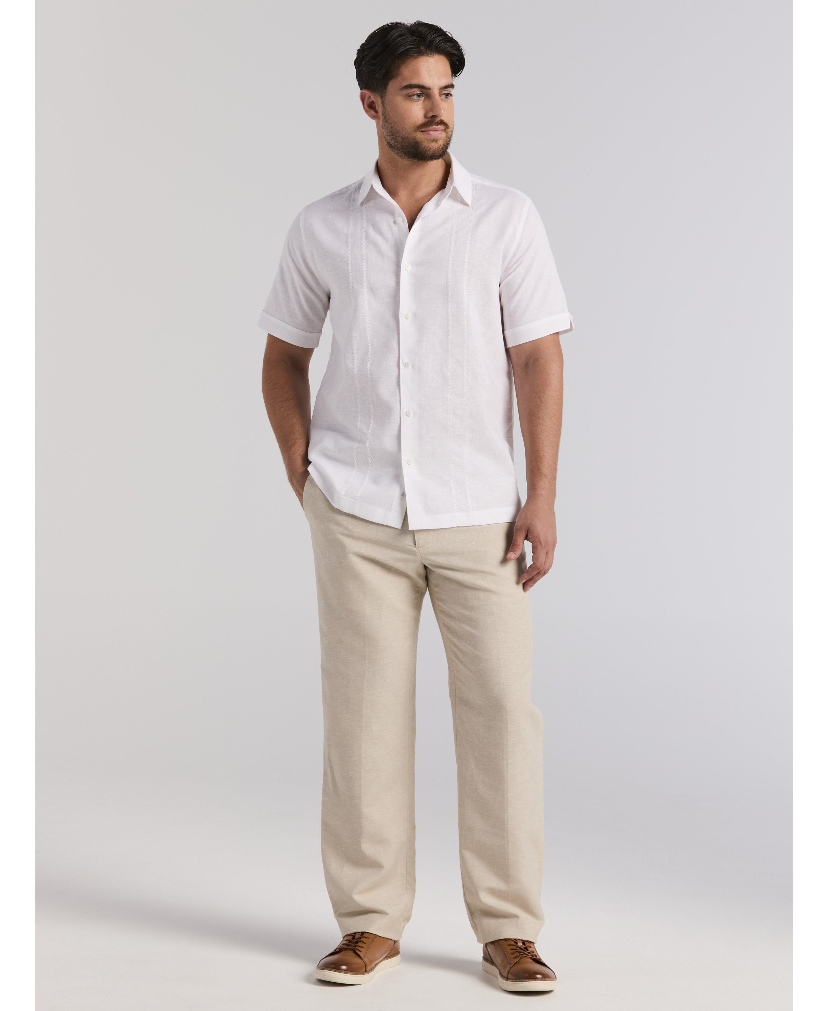 Linen Blend Embroidered Panel Shirt