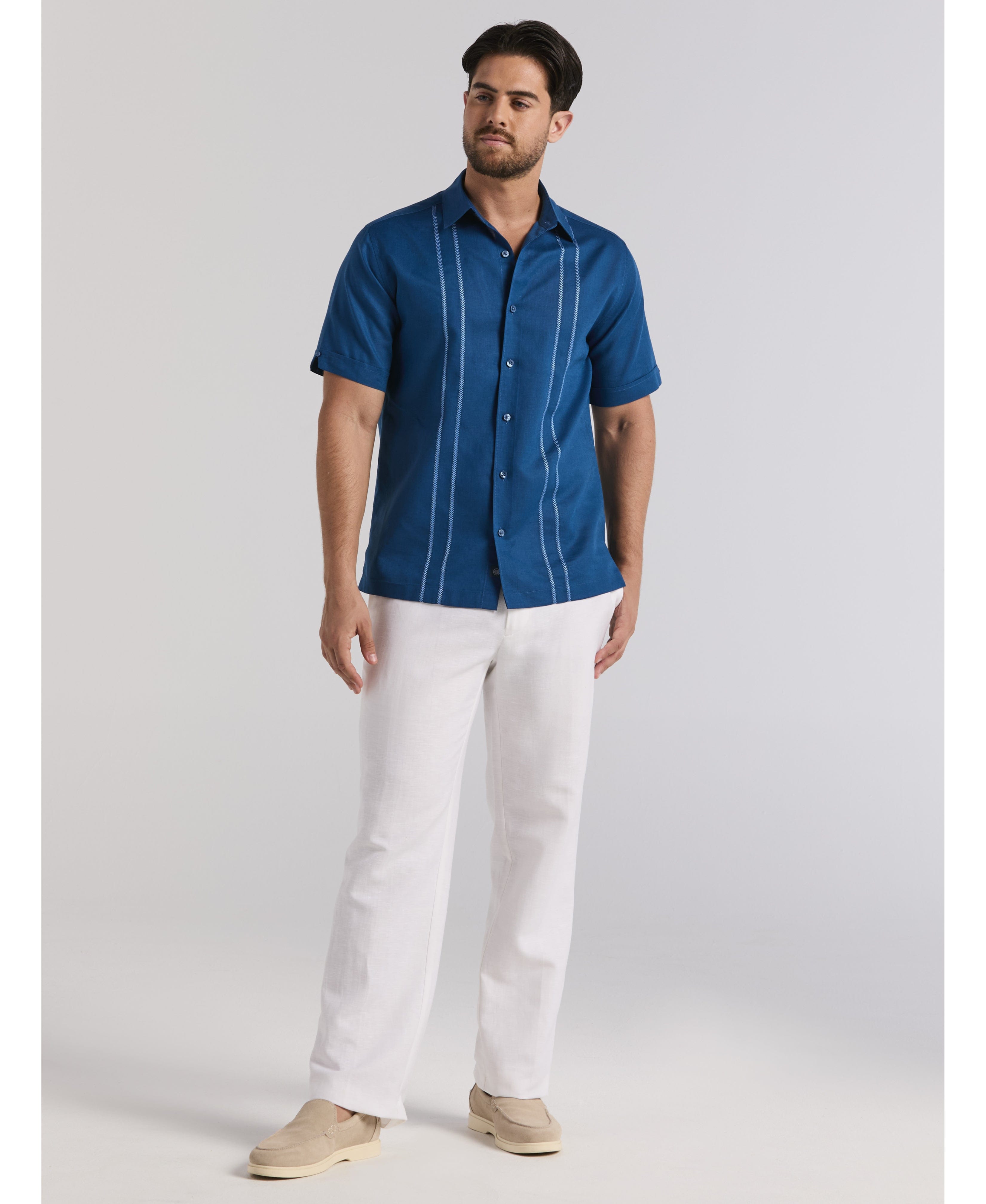 Linen Blend Embroidered Panel Shirt