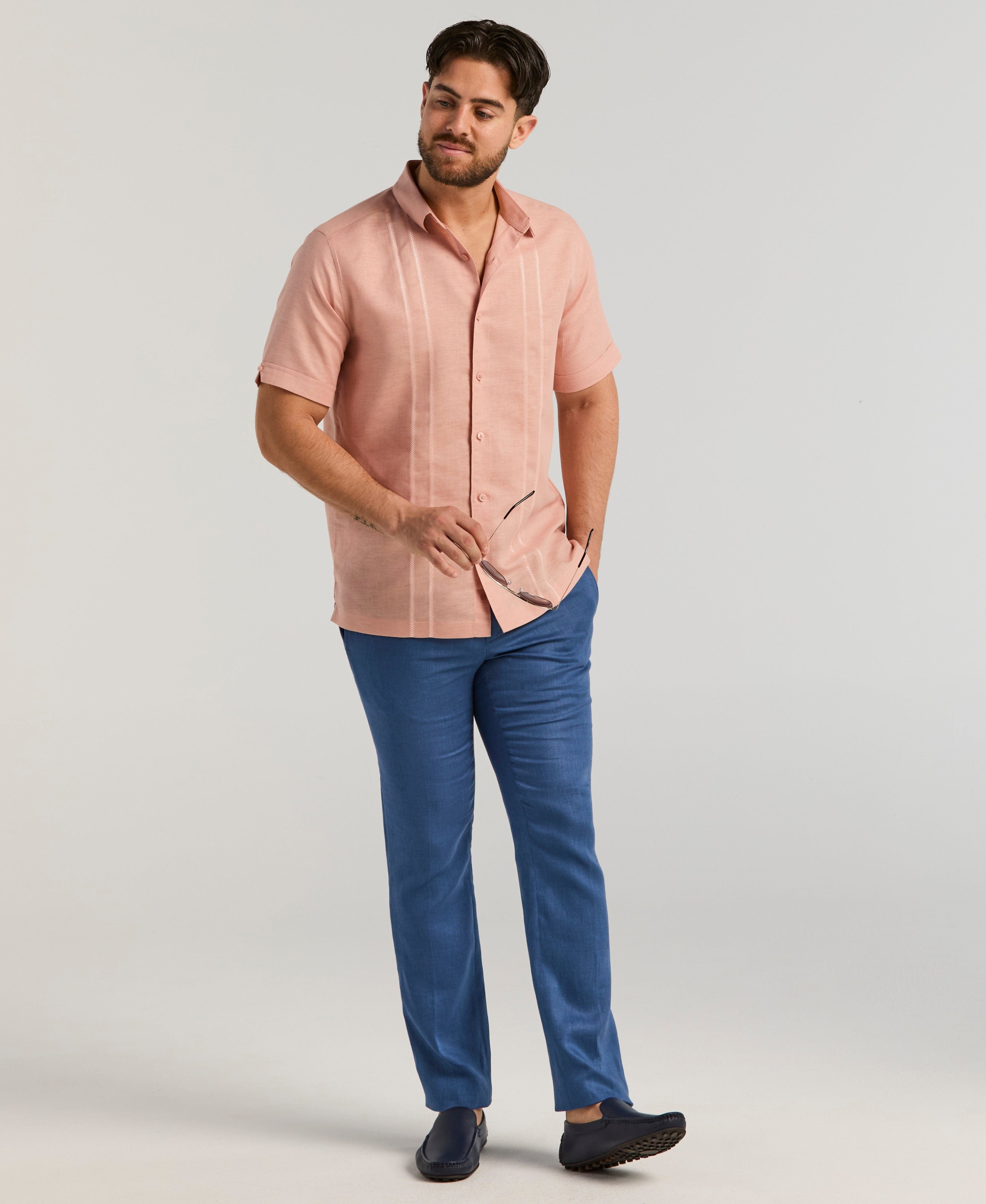 Linen Blend Embroidered Panel Shirt