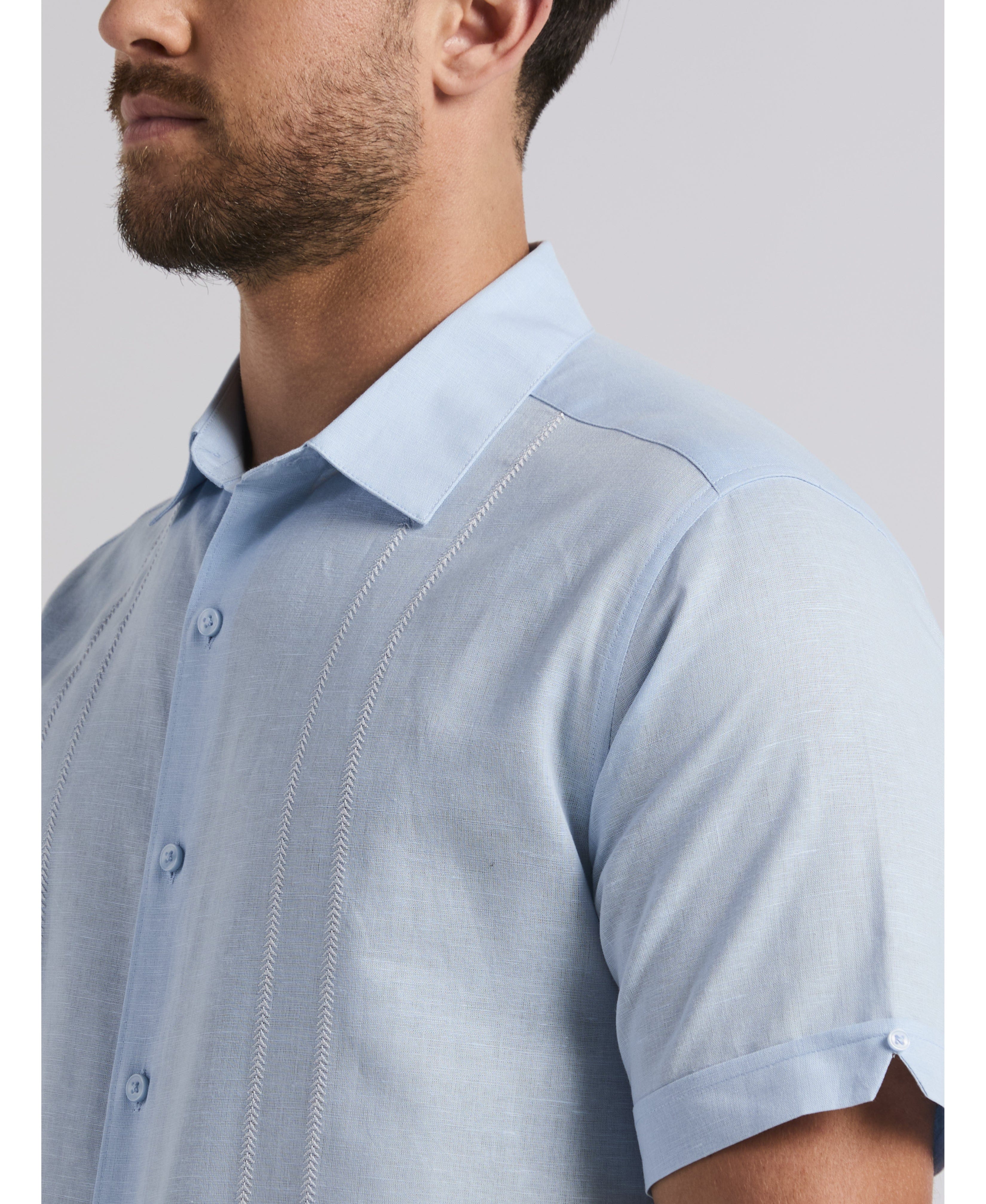 Linen Blend Embroidered Panel Shirt