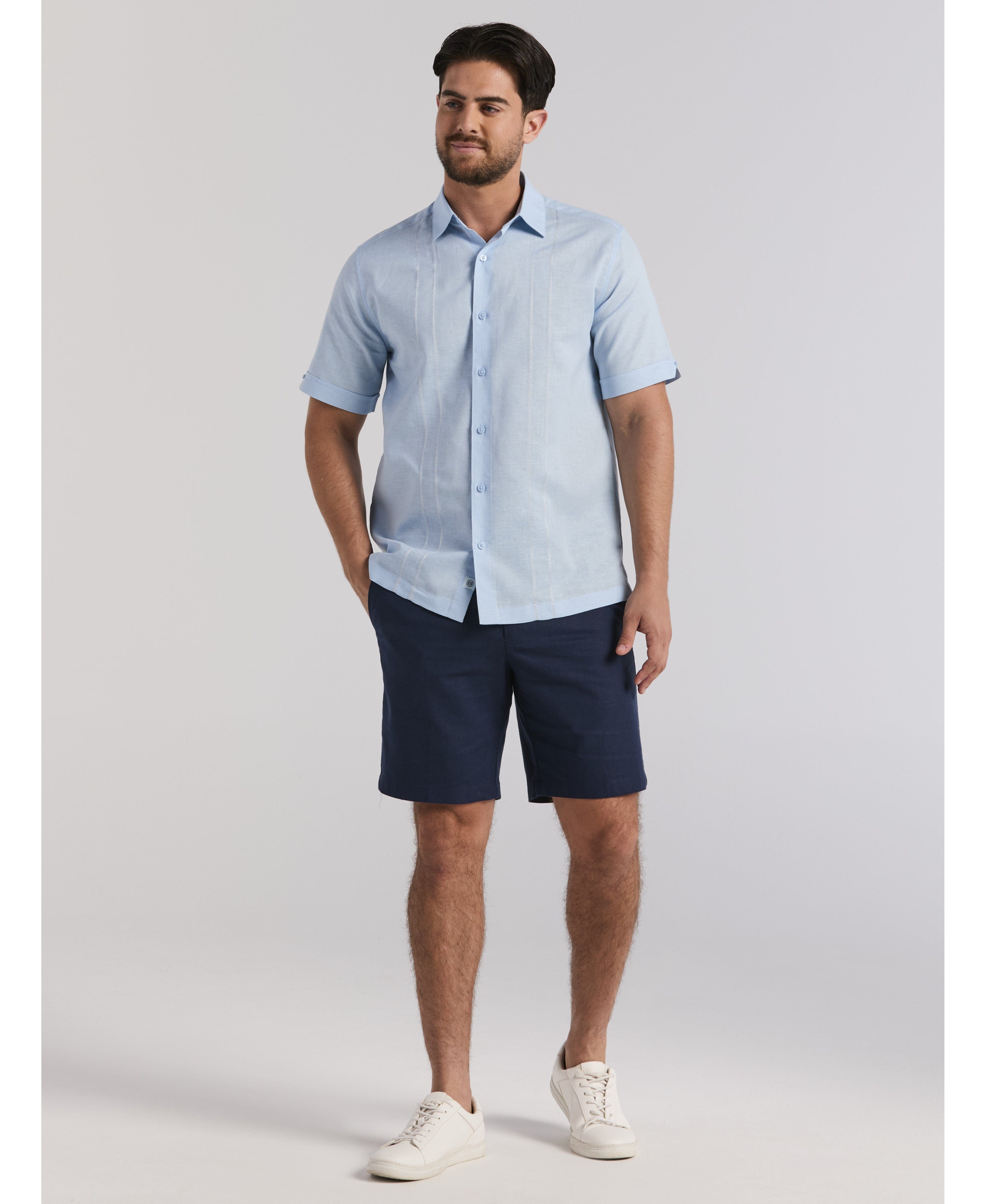 Linen Blend Embroidered Panel Shirt
