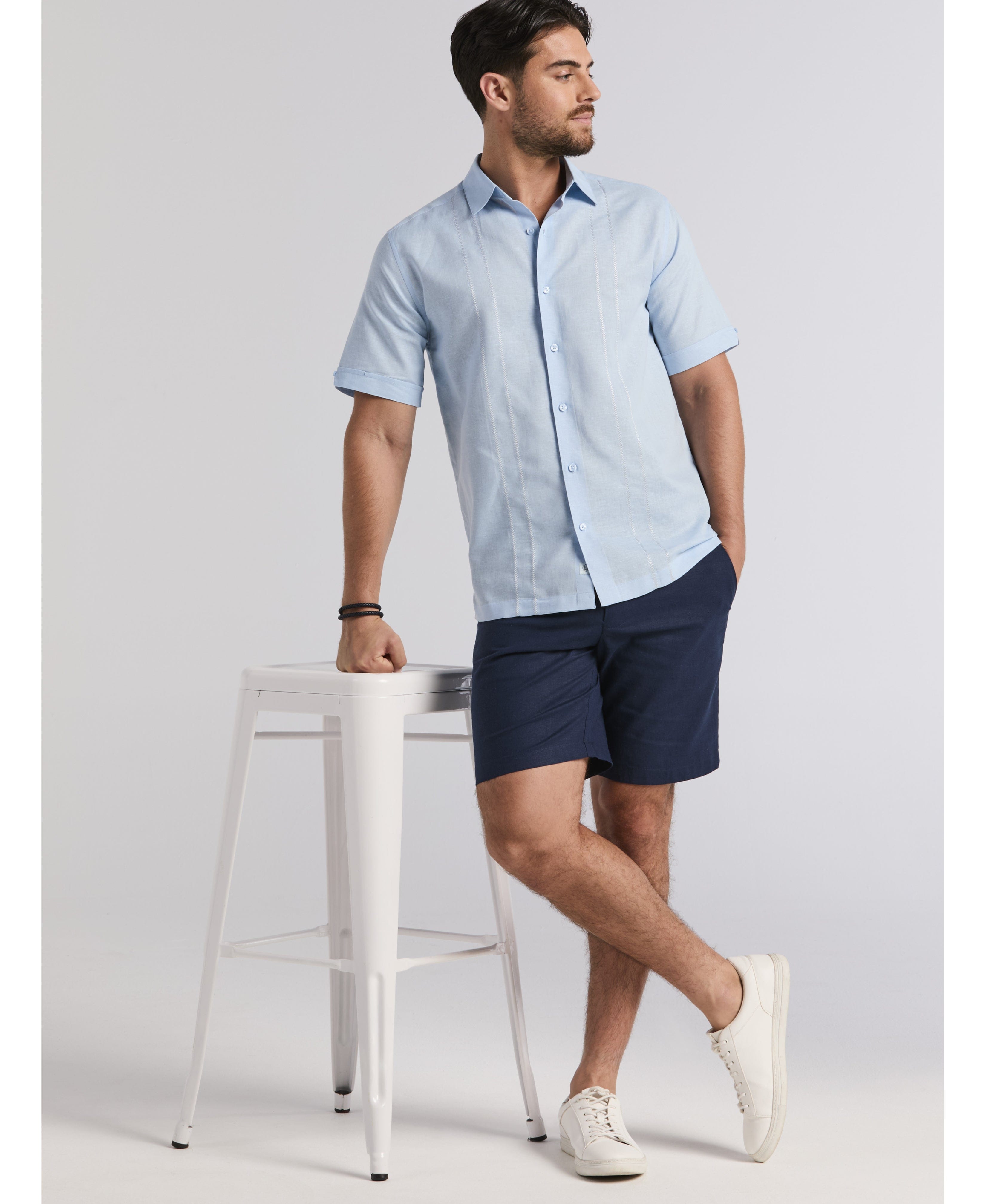 Linen Blend Embroidered Panel Shirt