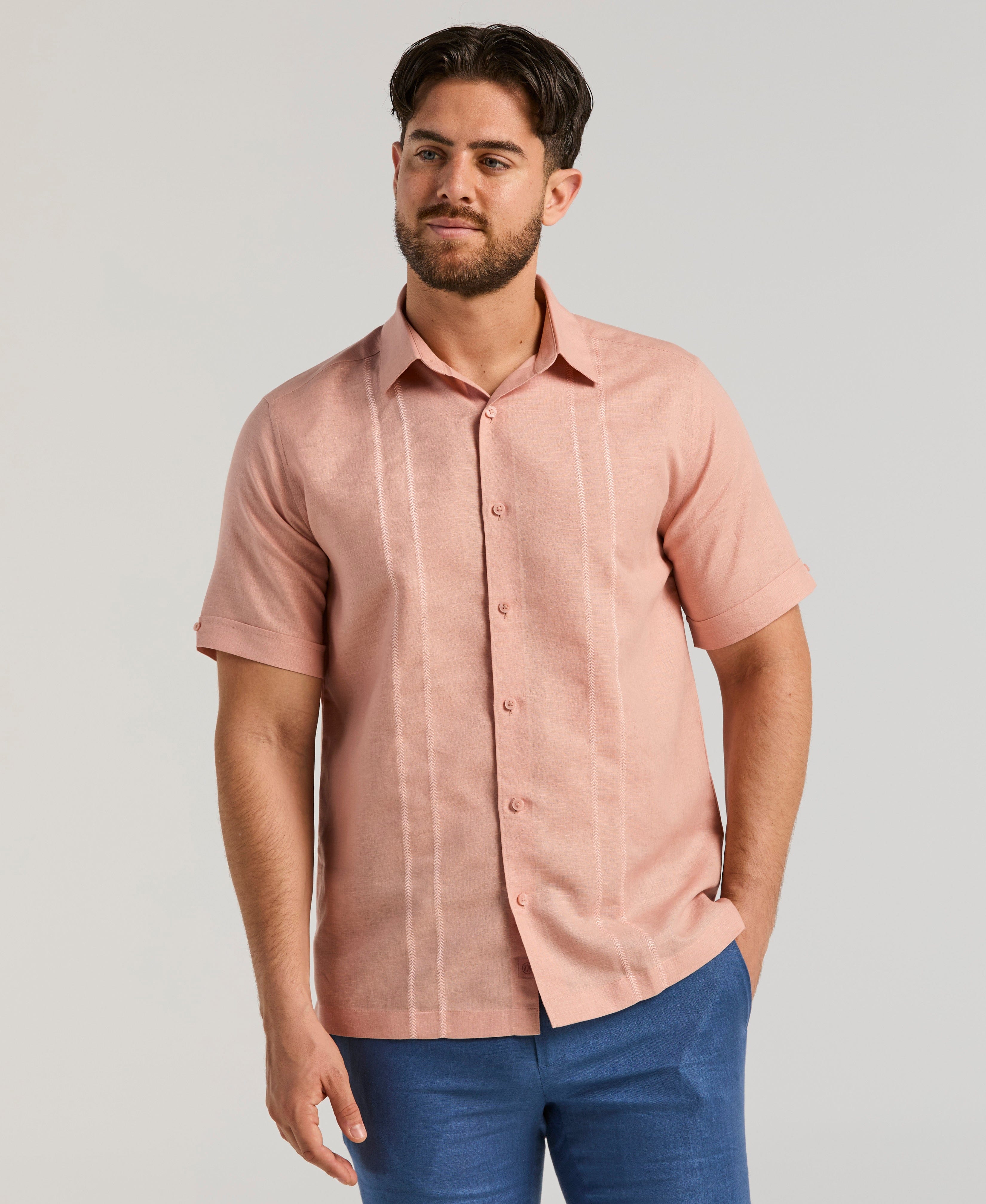 Linen Blend Embroidered Panel Shirt