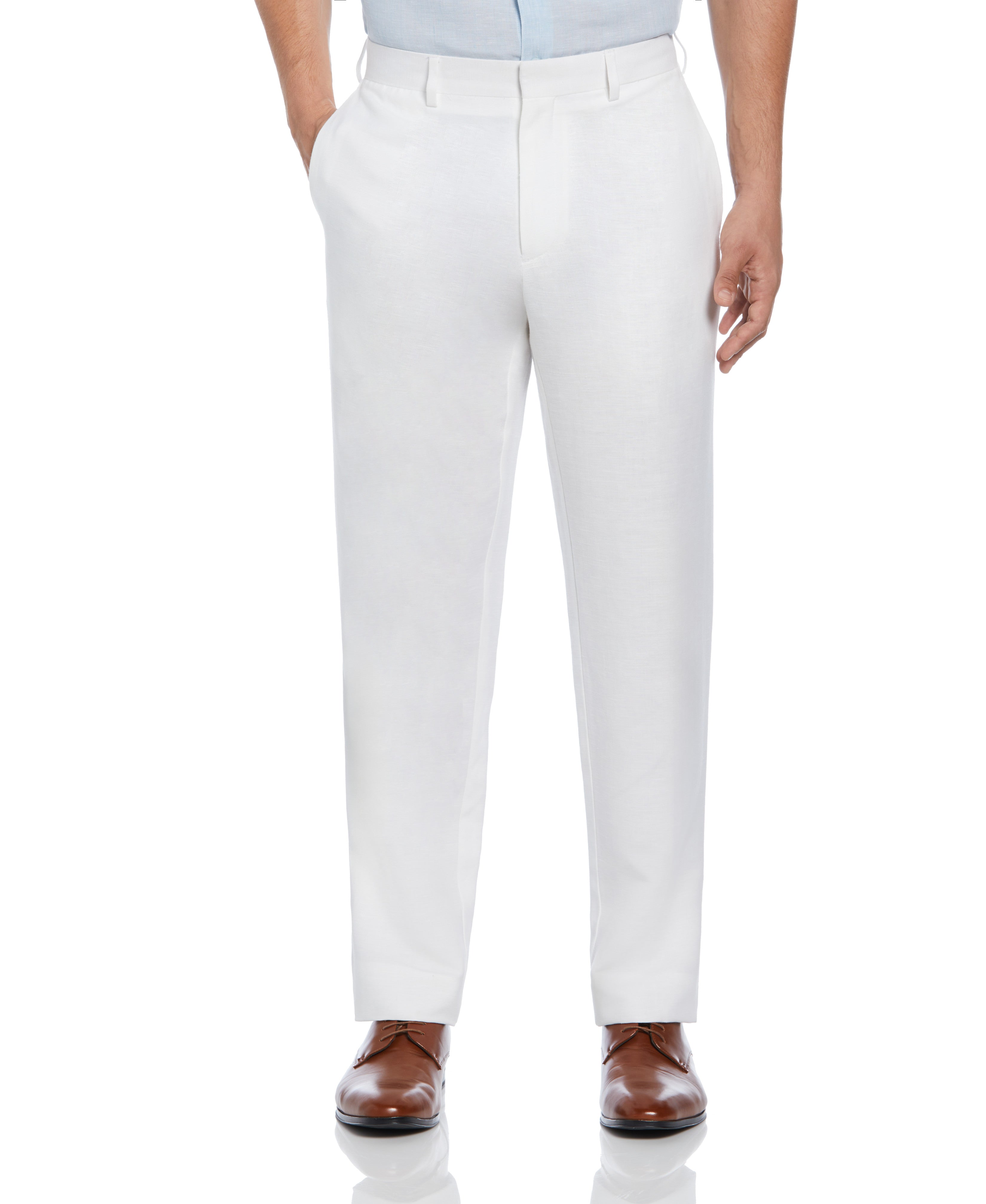 Linen Blend Flat Front Dress Pant