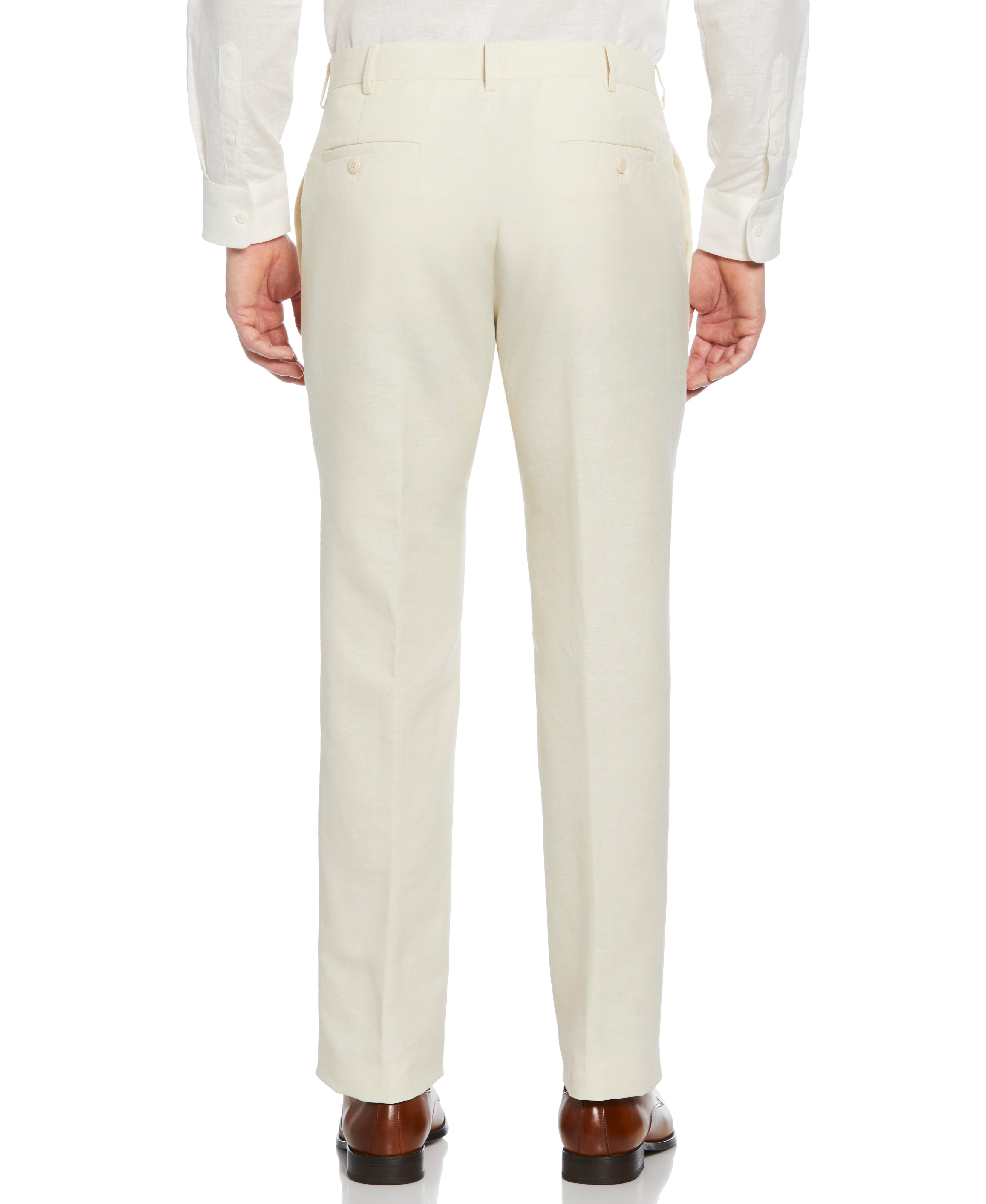 Linen Blend Flat Front Dress Pant