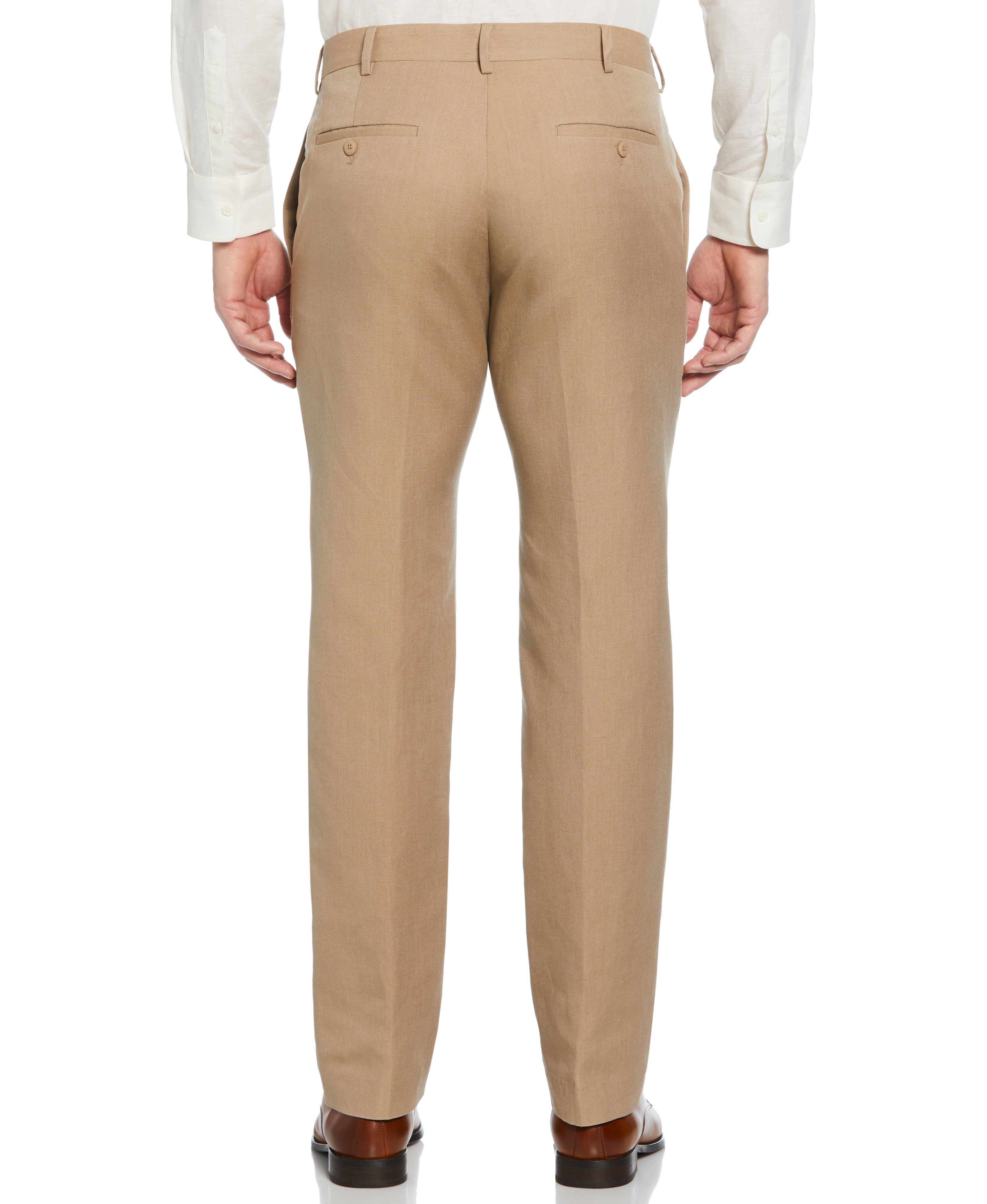 Linen Blend Flat Front Dress Pant