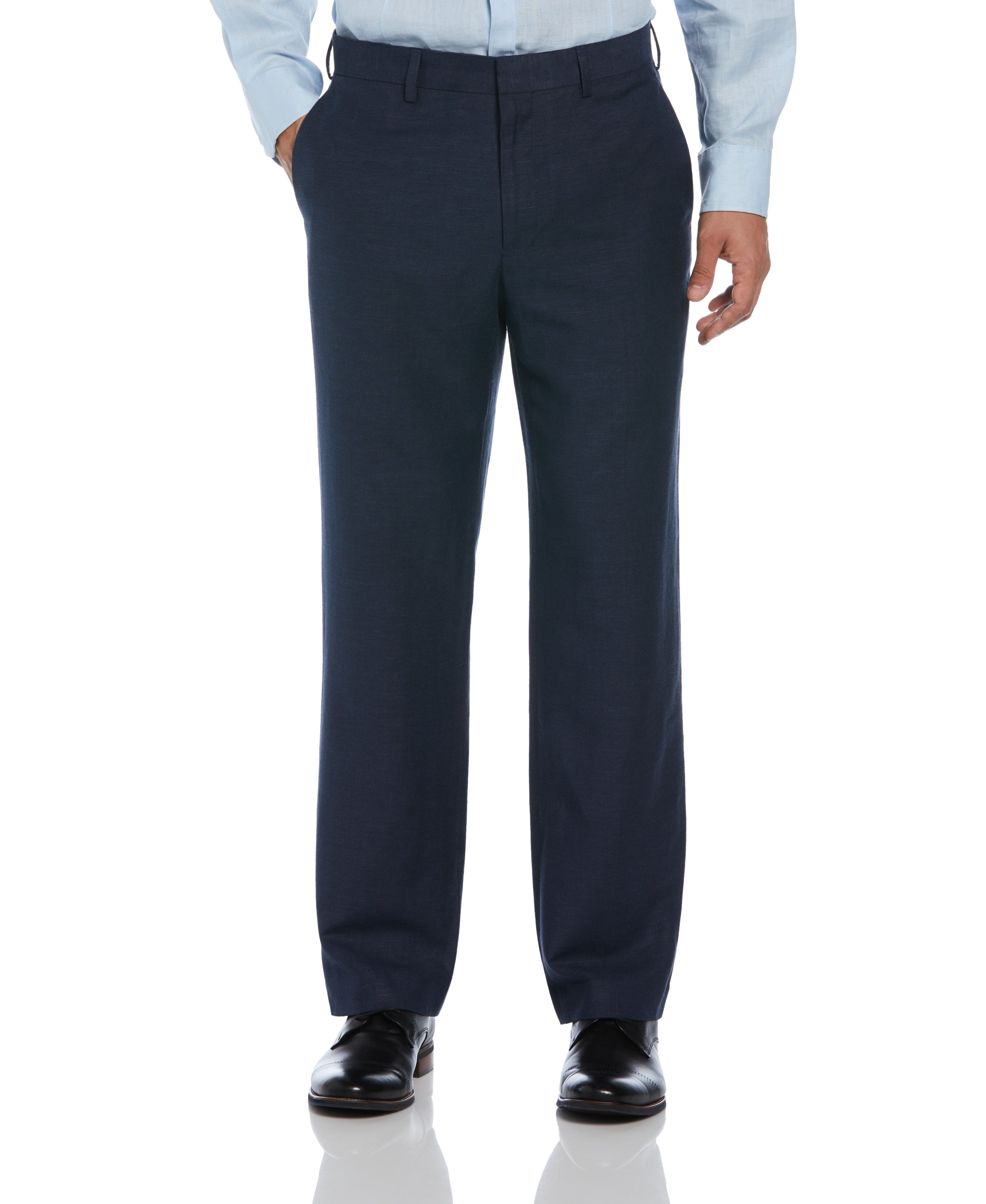 Linen Blend Flat Front Dress Pant