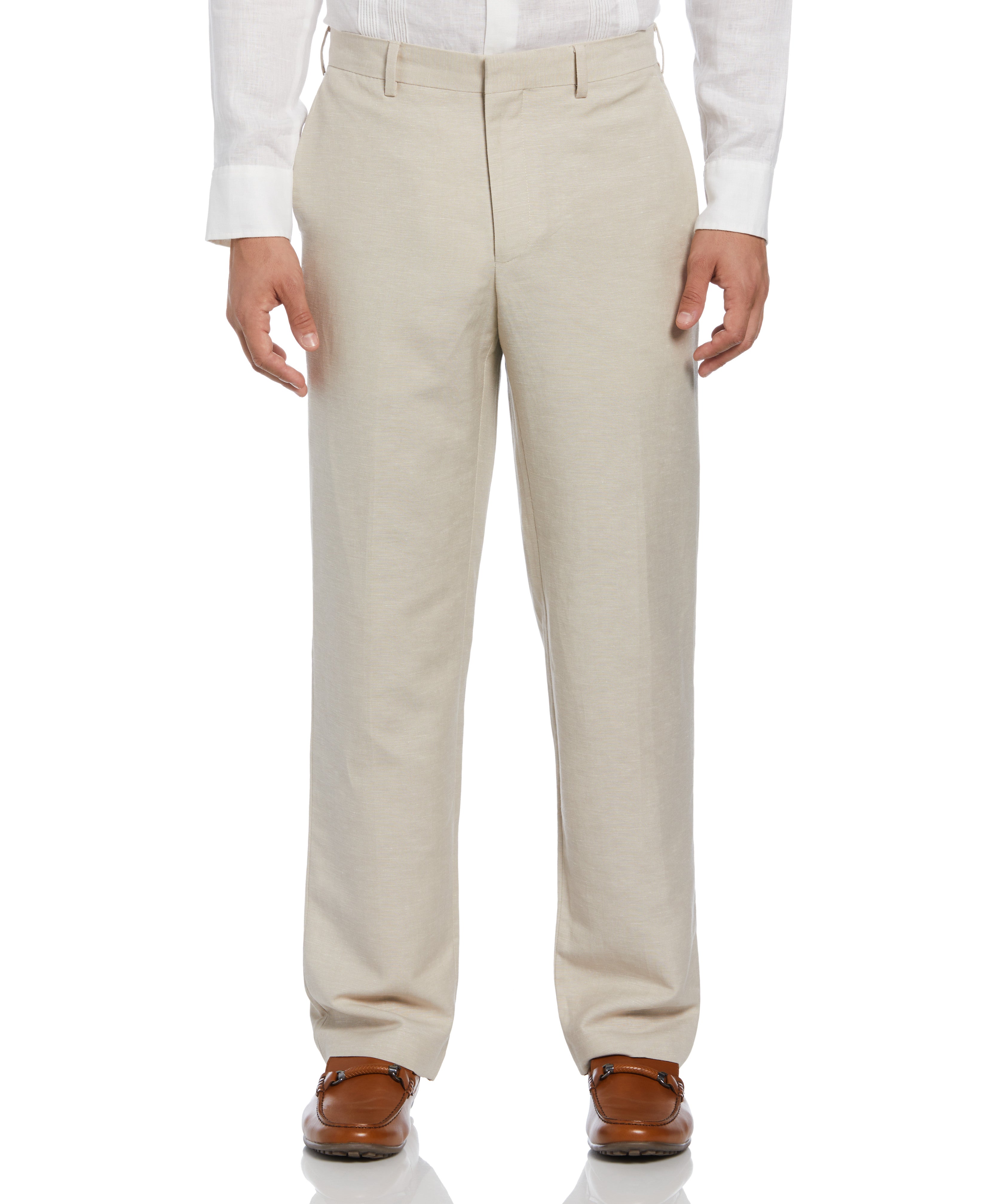 Linen Blend Flat Front Dress Pant