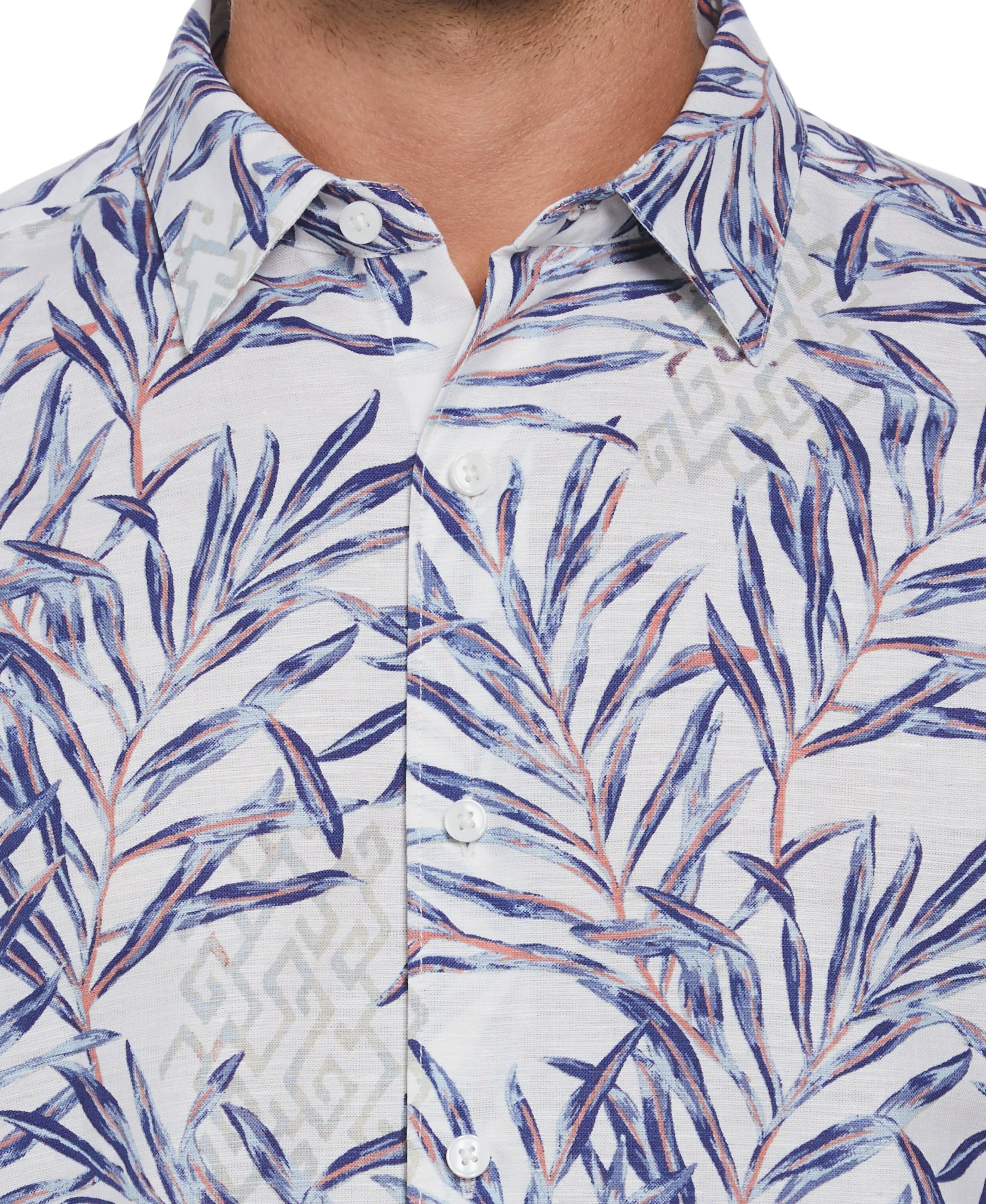 Linen Blend Geo Leaf Print Shirt