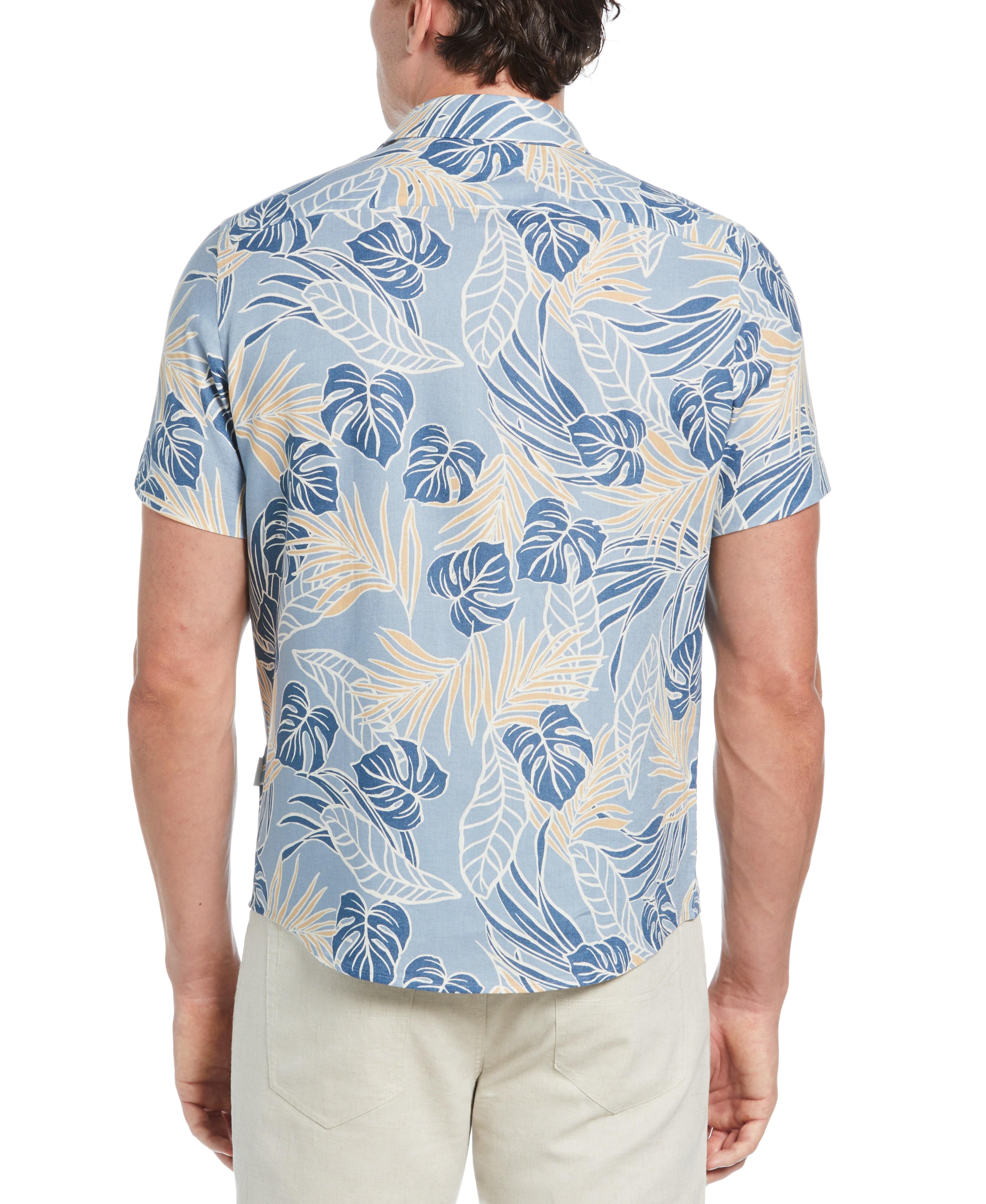 Linen-Blend Leaf Outline Print Shirt