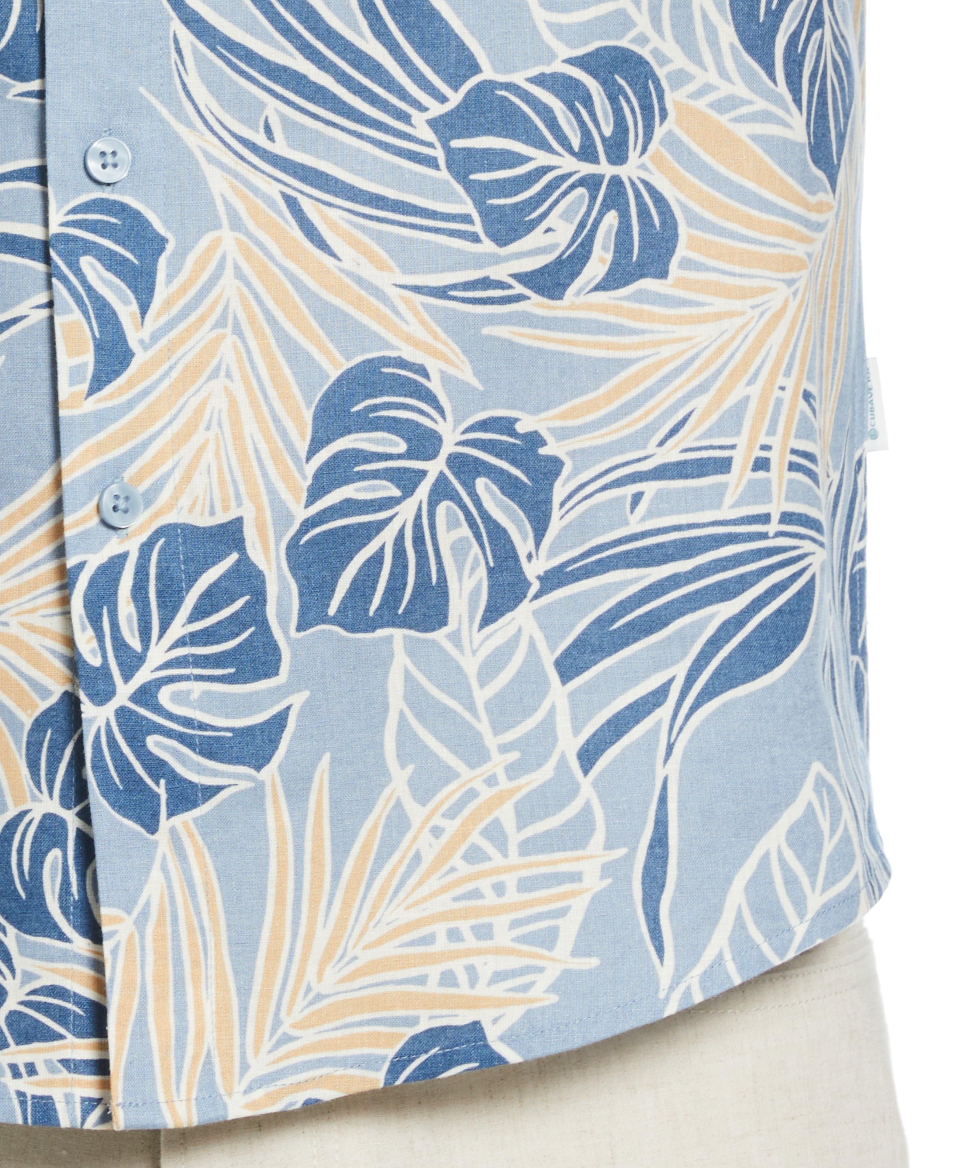 Linen-Blend Leaf Outline Print Shirt
