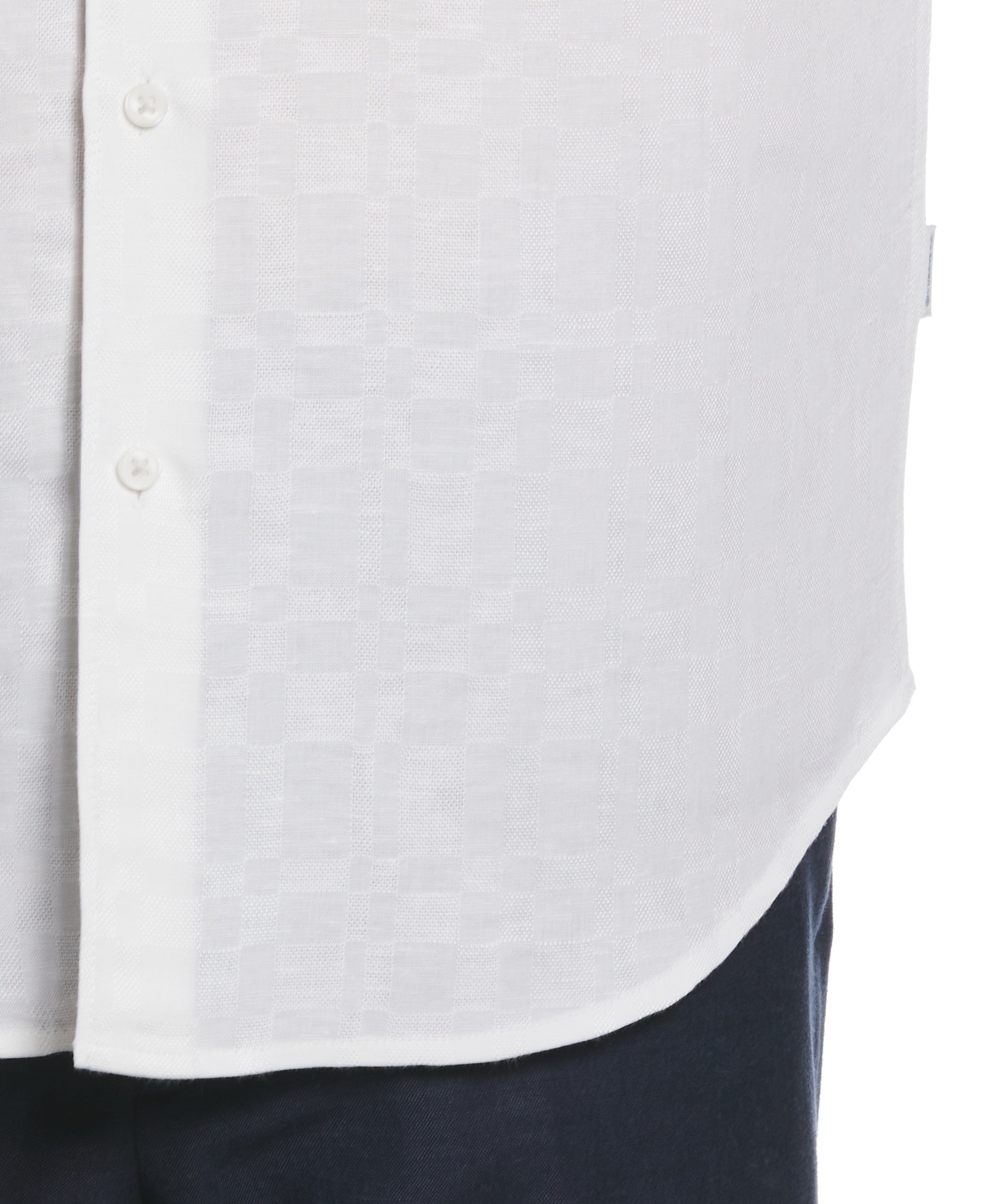 Linen Blend Plaid Dobby Roll Sleeve Shirt