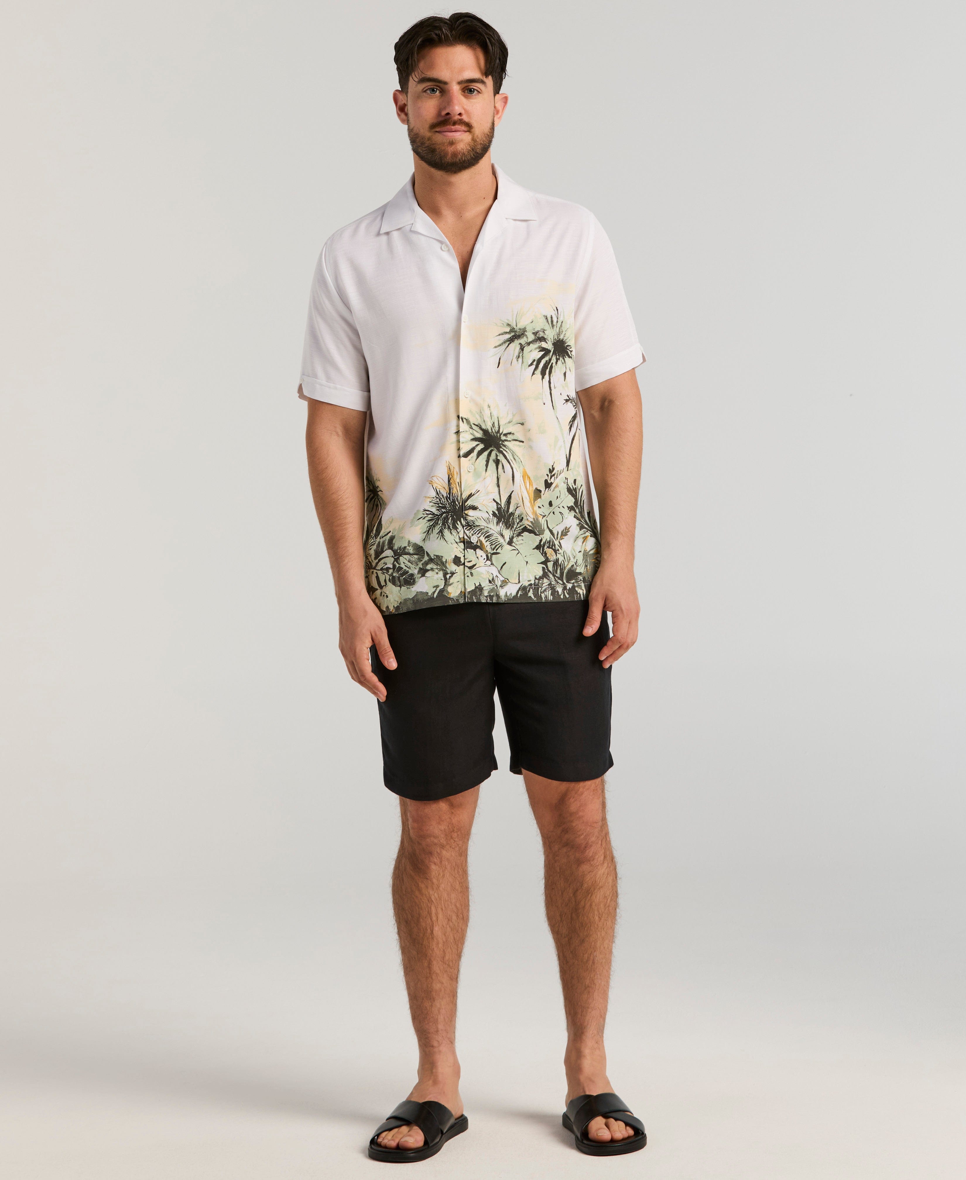 Linen-Blend Pull On Drawstring Shorts