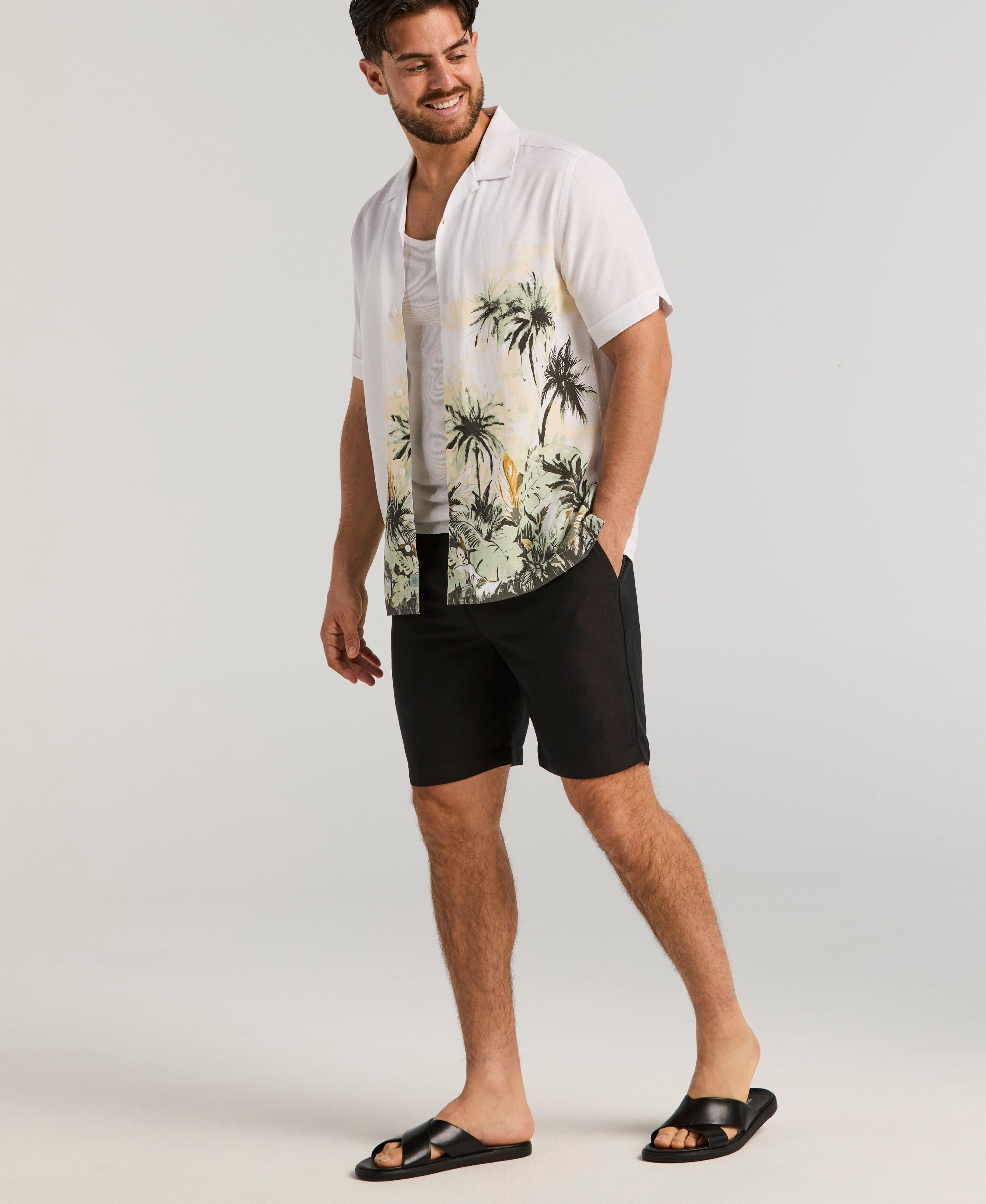 Linen-Blend Pull On Drawstring Shorts