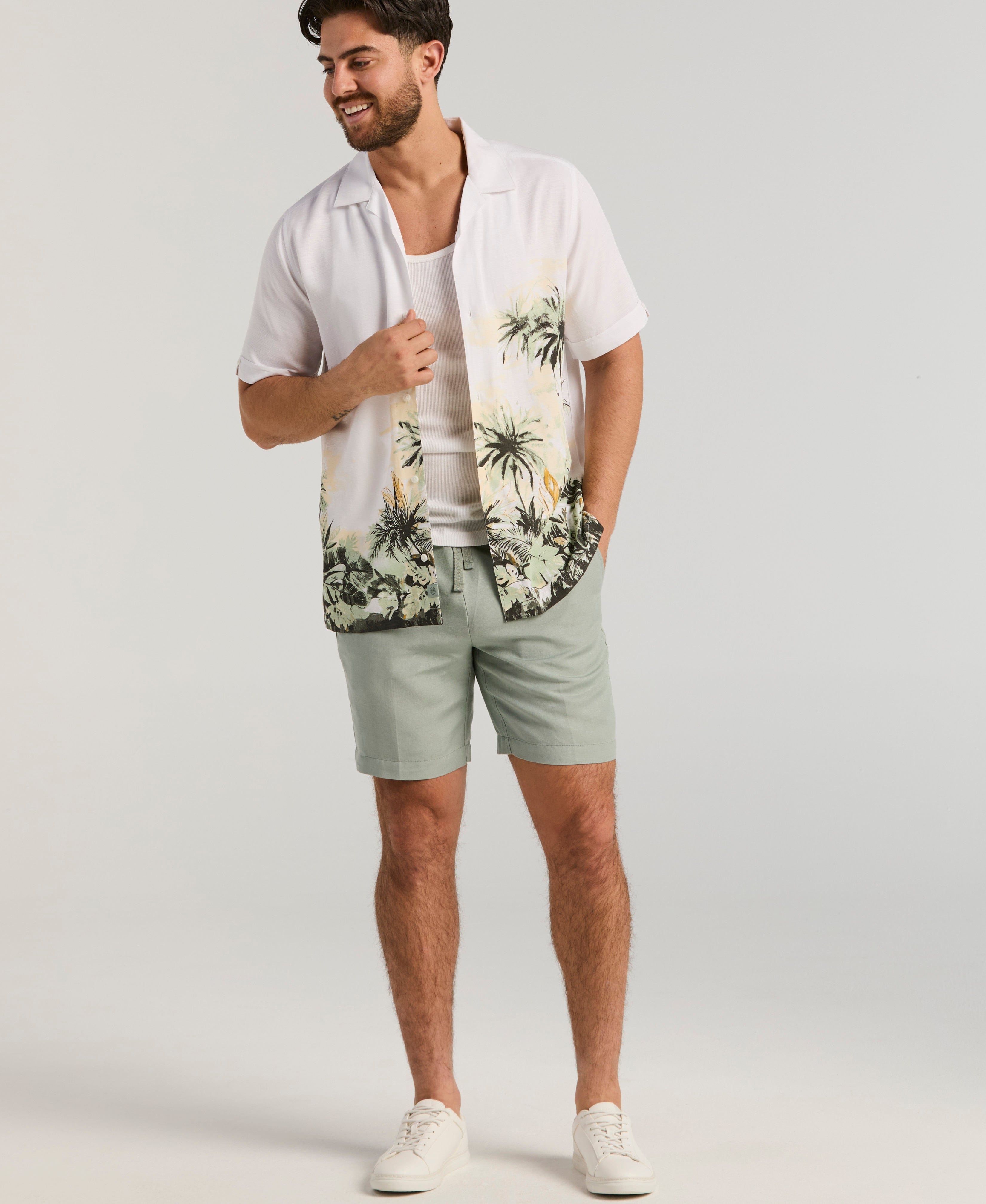 Linen-Blend Pull On Drawstring Shorts
