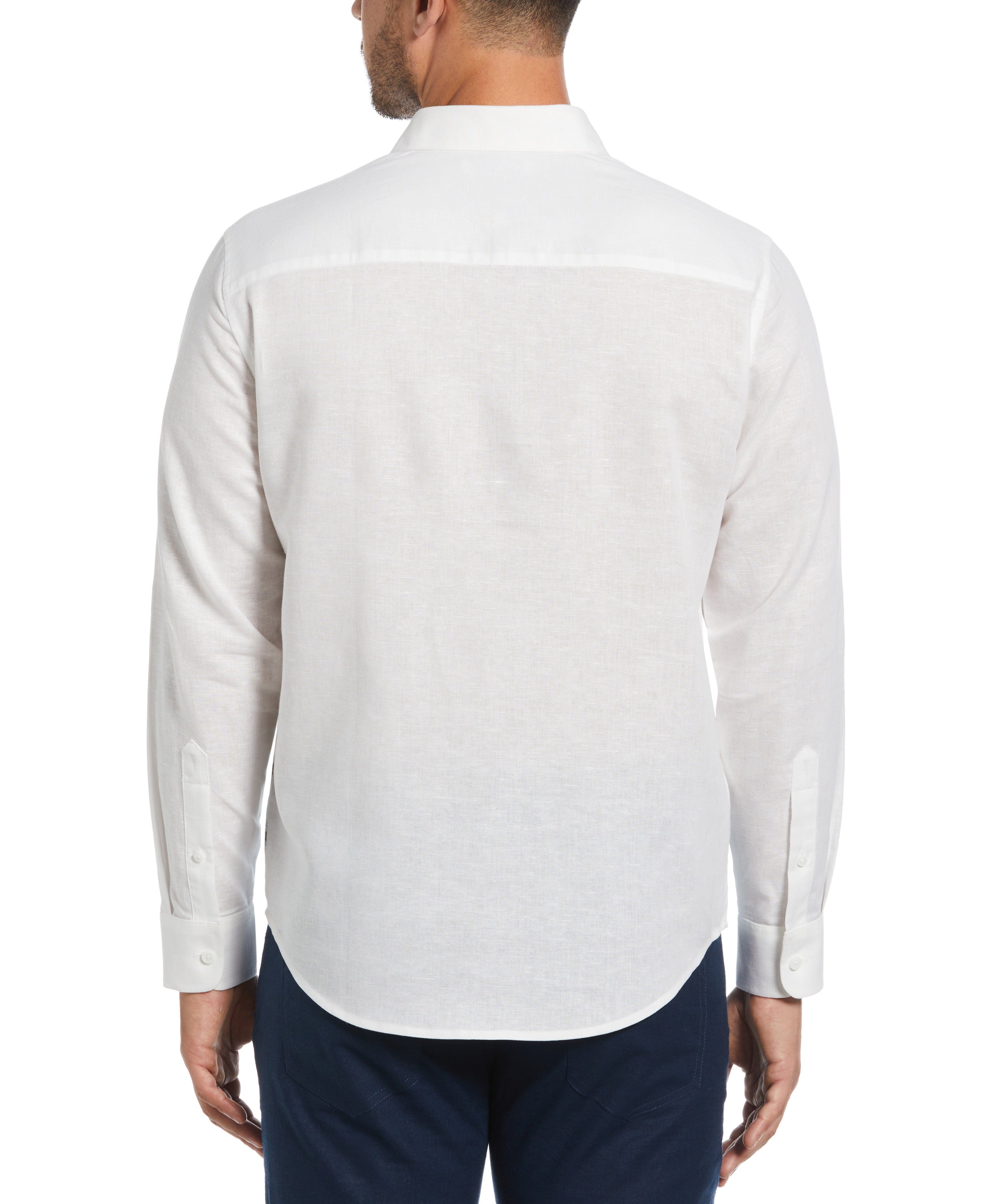 Linen Blend Reverse Asymmetric Placement Print Shirt