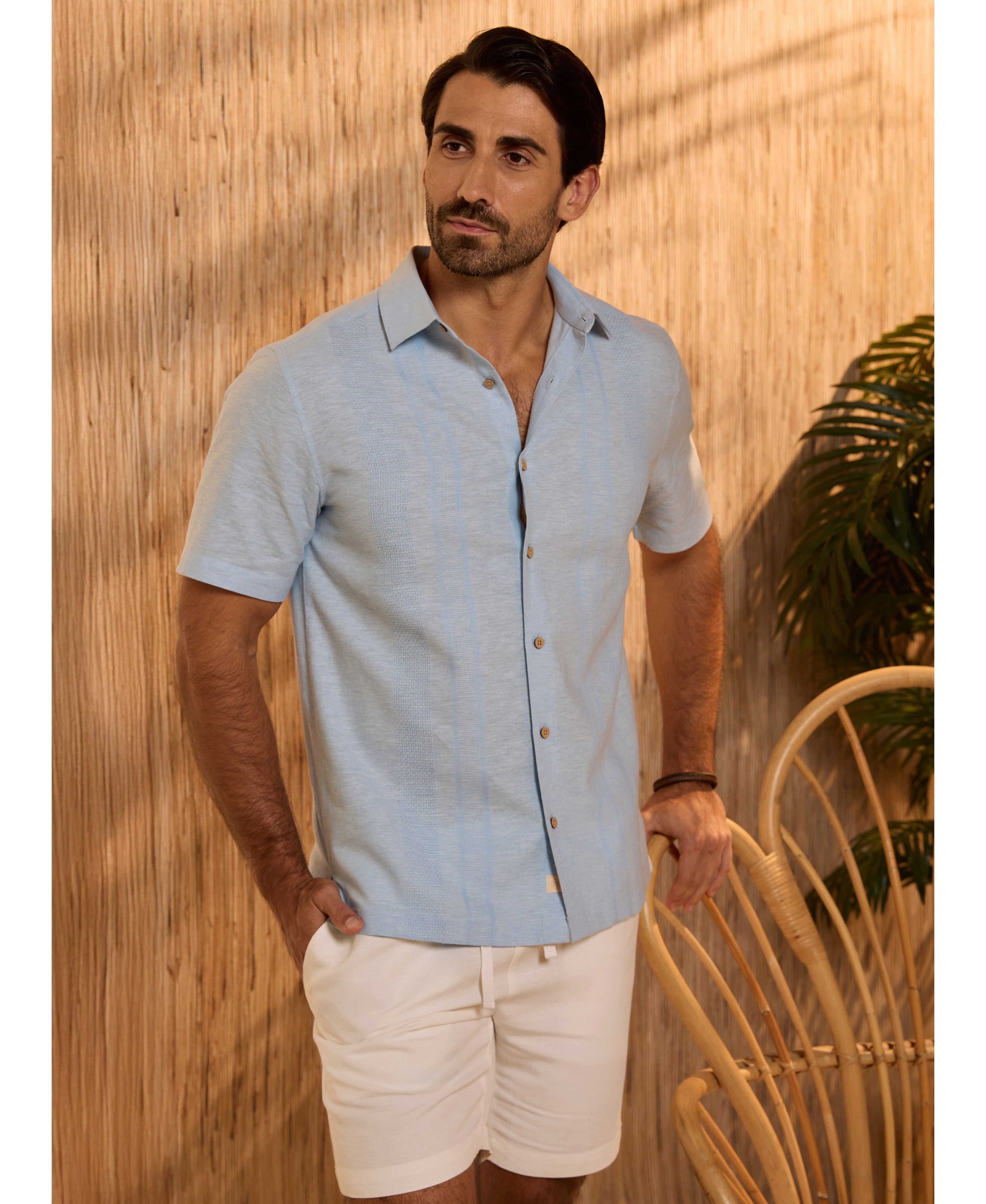 Linen Blend Slub Texture Panel Shirt