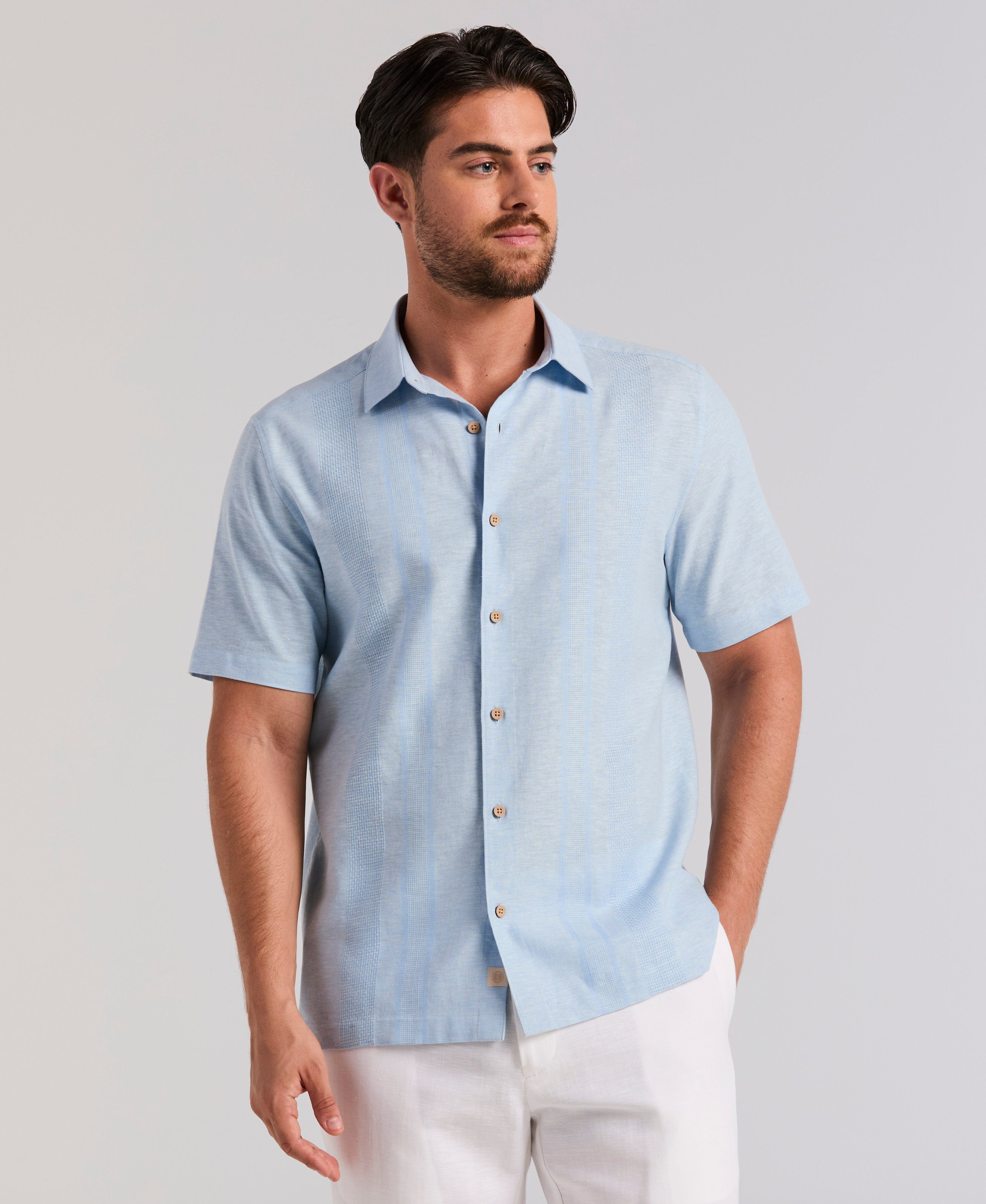 Linen Blend Slub Texture Panel Shirt