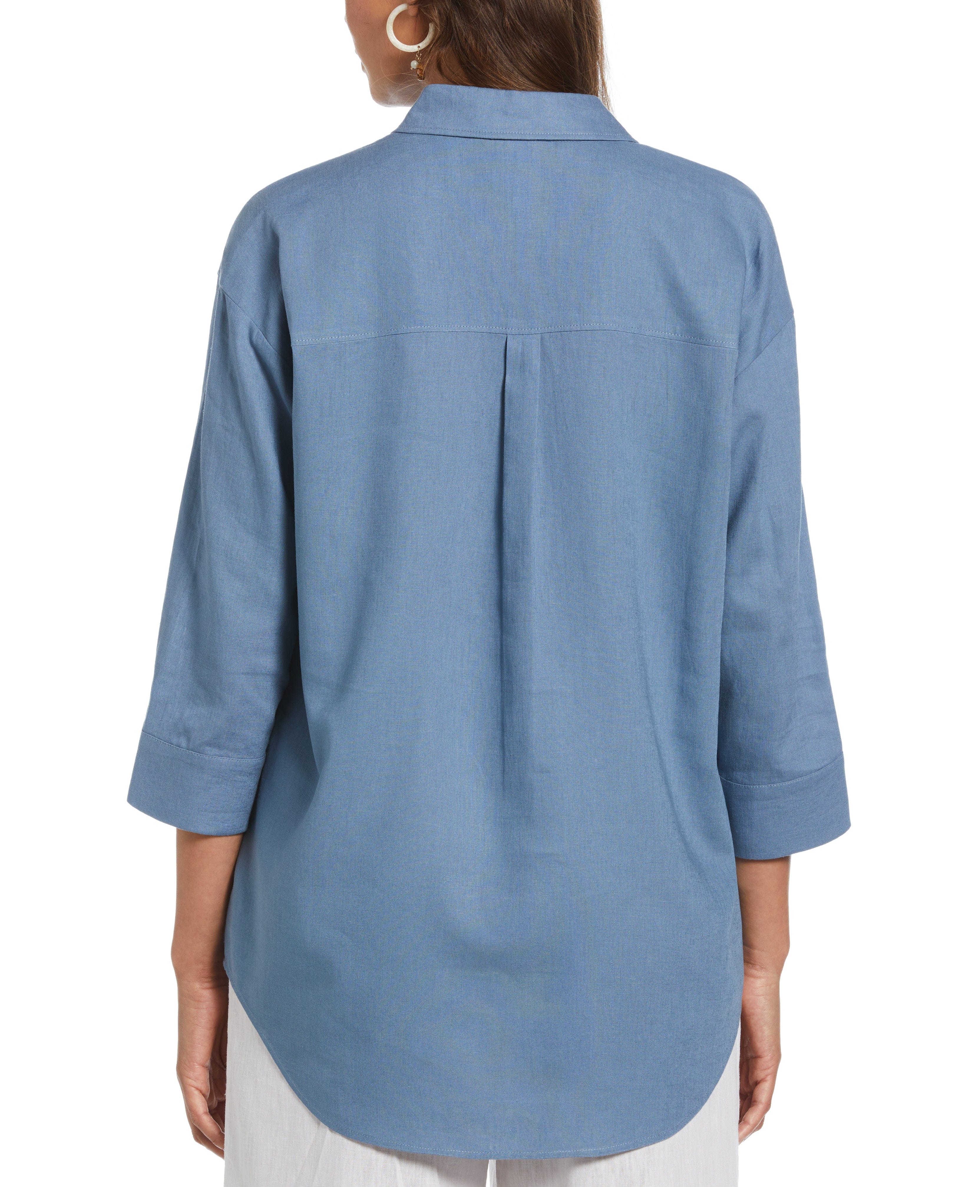 Linen Blend Solid Popover Shirt