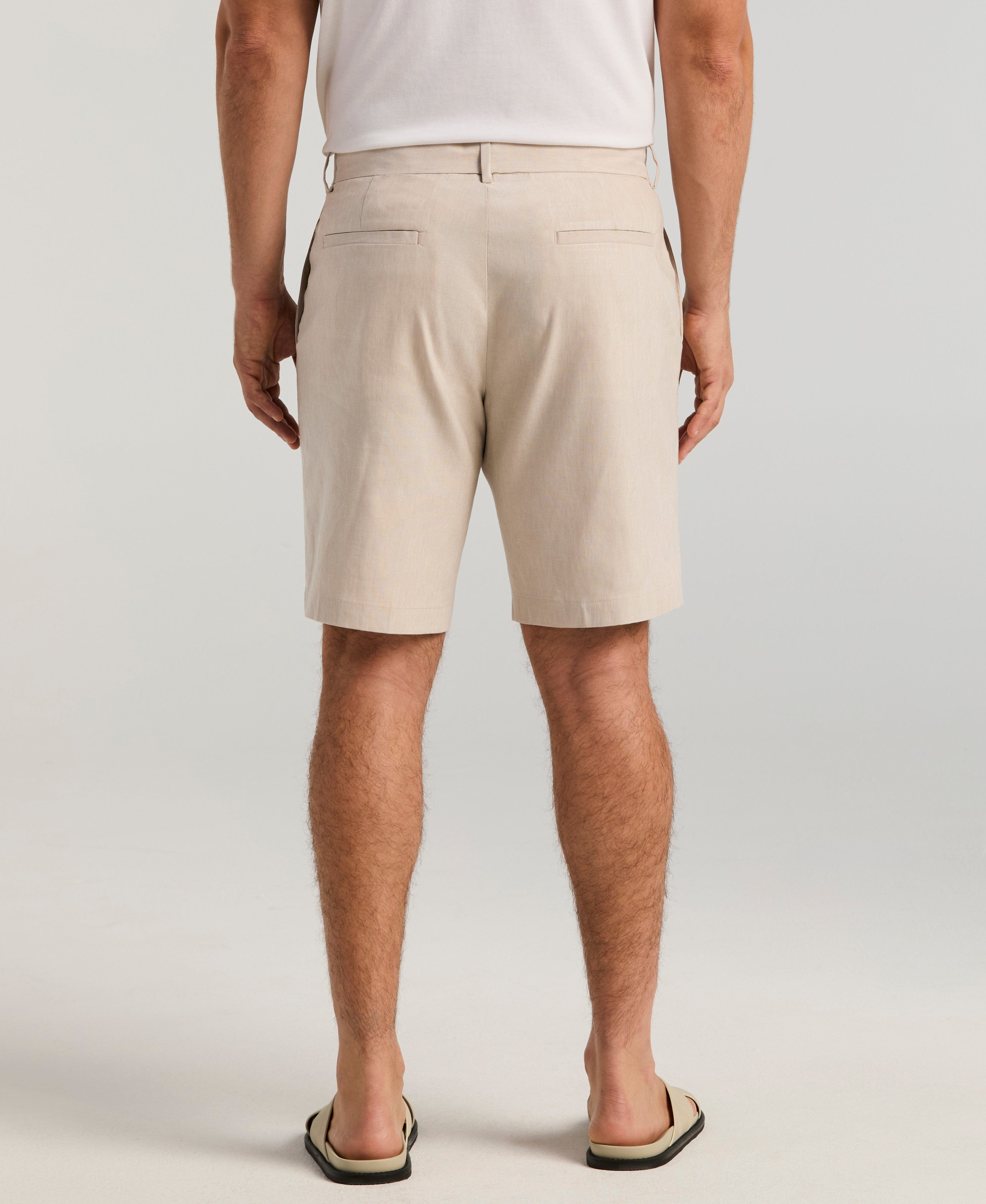 Linen-Blend Stretch Flat-Front Shorts