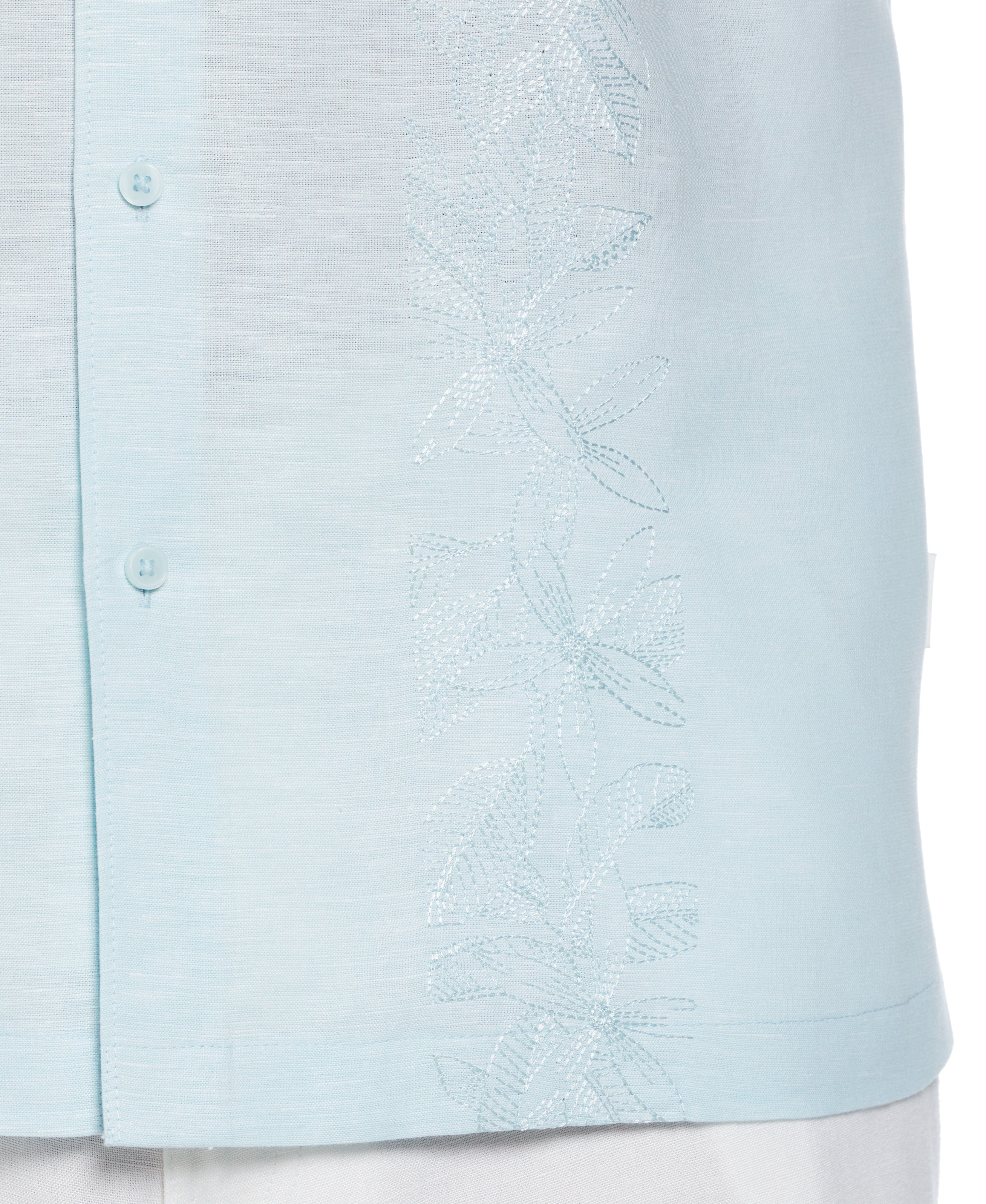 Linen Blend Tropical Embroidery Panel Shirt