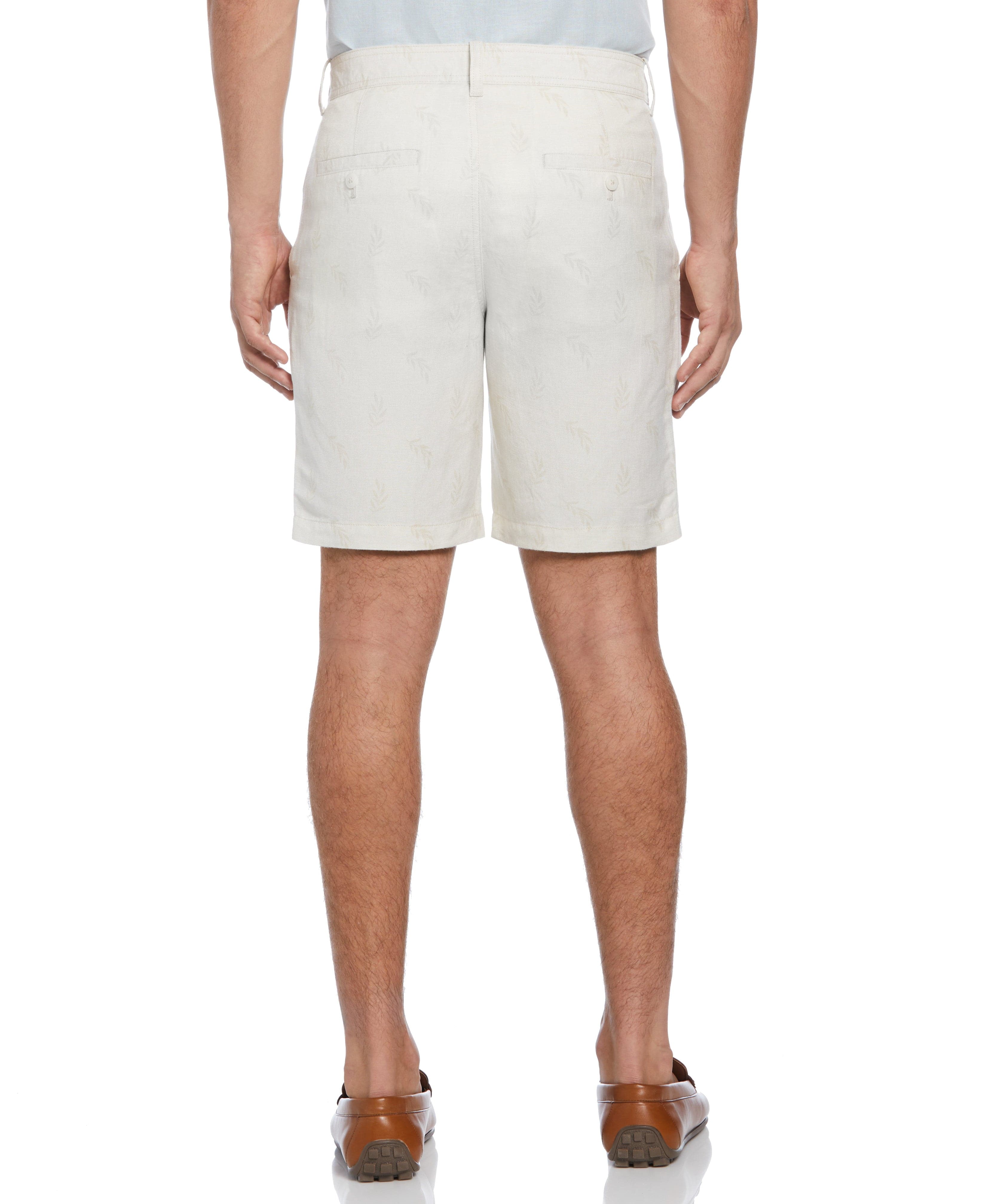 Linen Blend Tropical Leaf Print Short