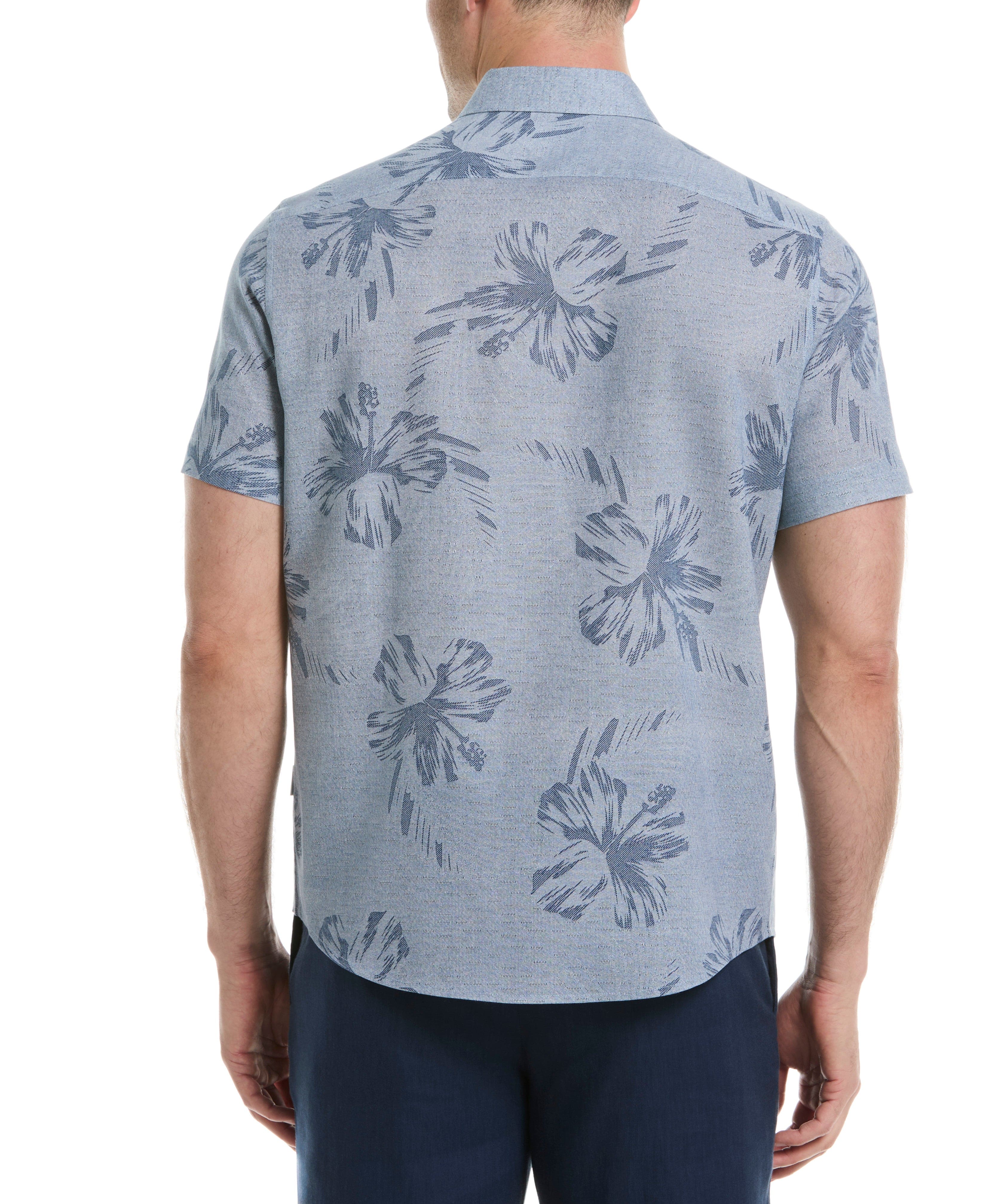 Linen Blend Tropical Tonal Print Shirt