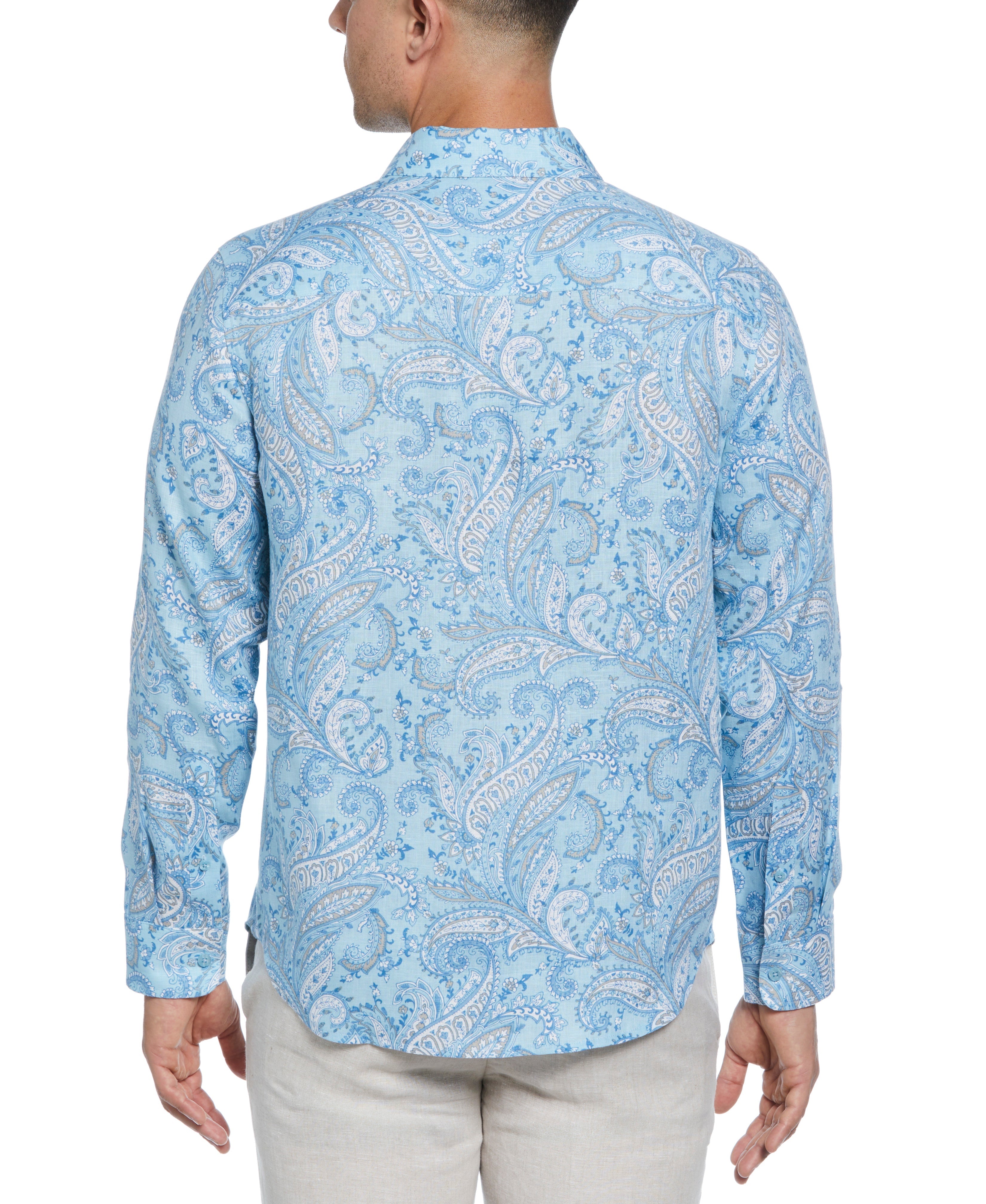 Long Sleeve Linen Allover Paisley Printed Shirt