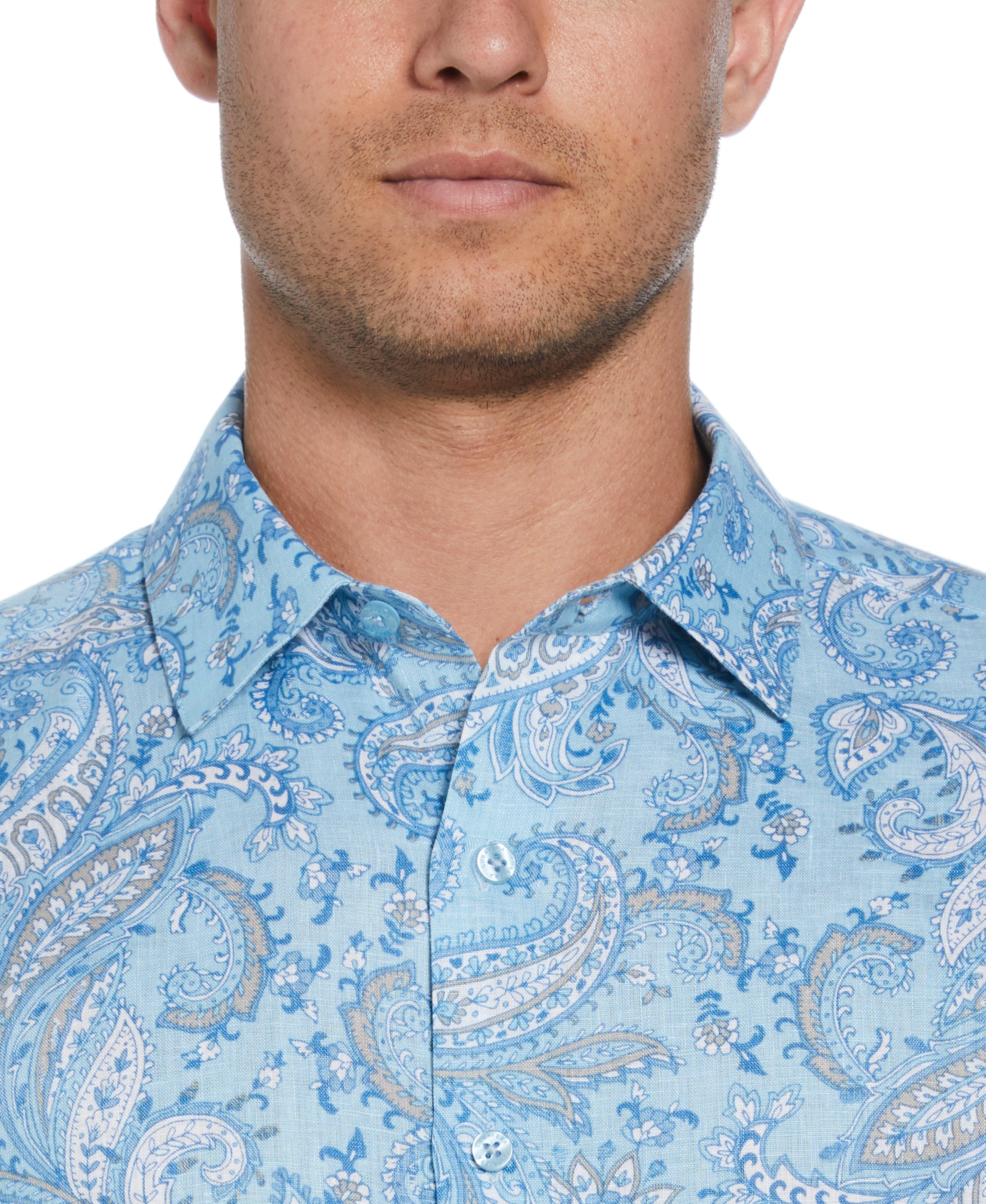 Long Sleeve Linen Allover Paisley Printed Shirt
