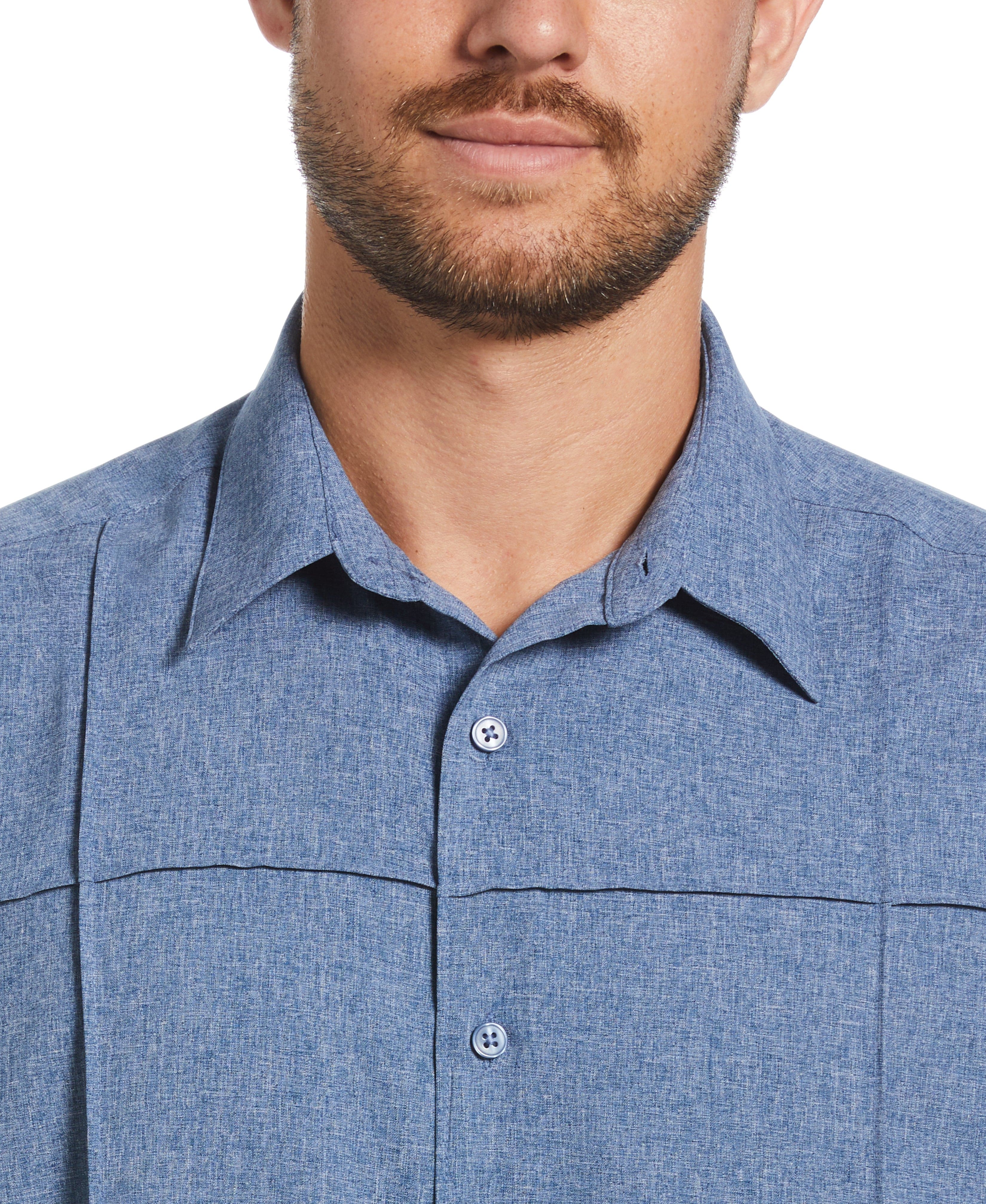 Two-Tone Cross Tuck Chambray Shirt