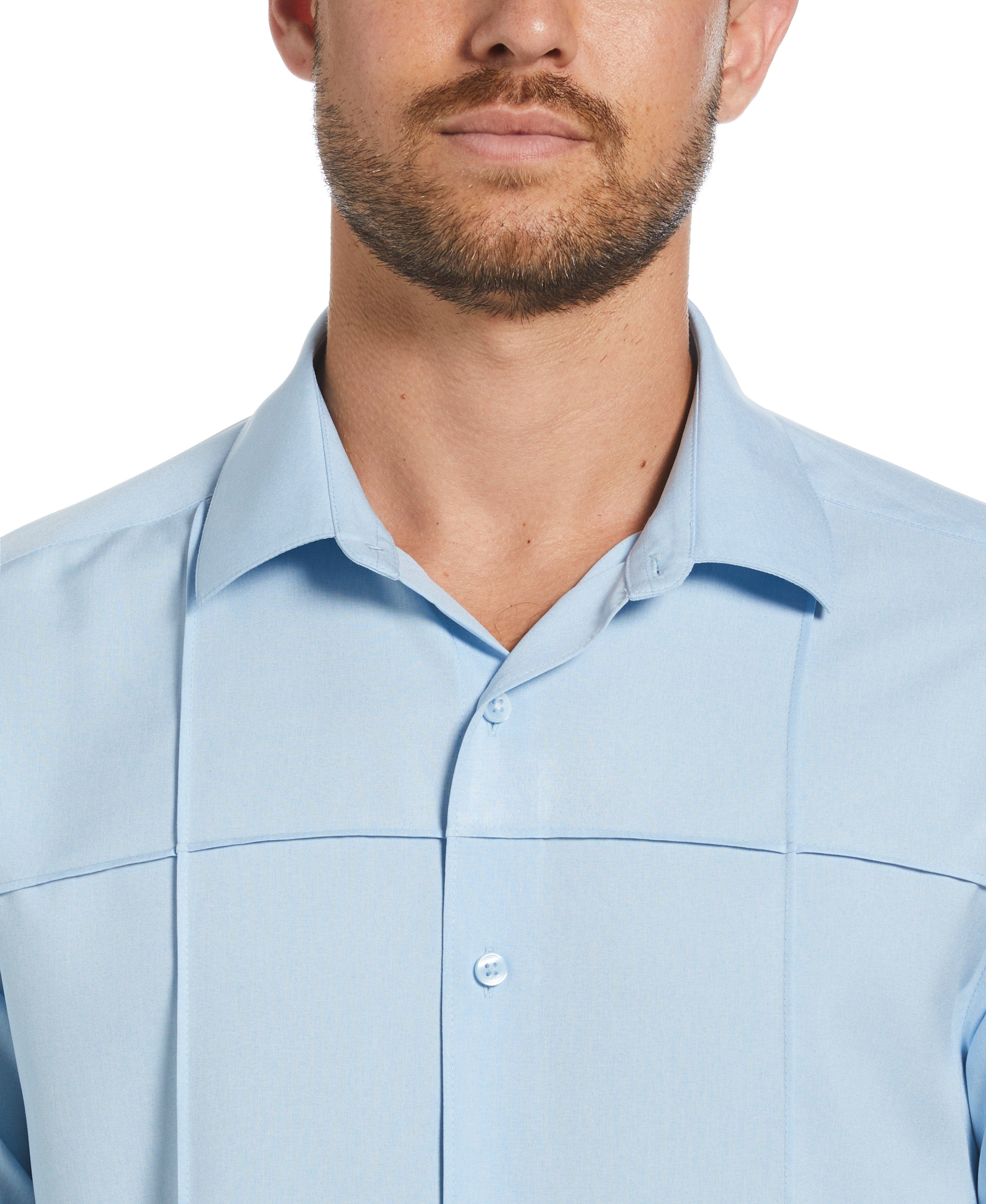 Two-Tone Cross Tuck Chambray Shirt